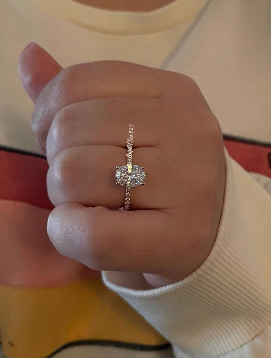 The Olivia. Sterling Silver 925, 10K, 14K, 18K Gold 2CT Oval Cut Engagement Ring with the finest crispy clear Moissanite