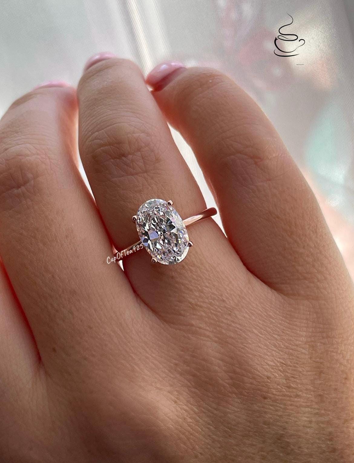 The Brooklyn. Rose Gold Vermeil, Yellow gold vermeil, Sterling Silver 925 3.5CT or 2.5CT Oval Cut Solitaire Engagement Ring