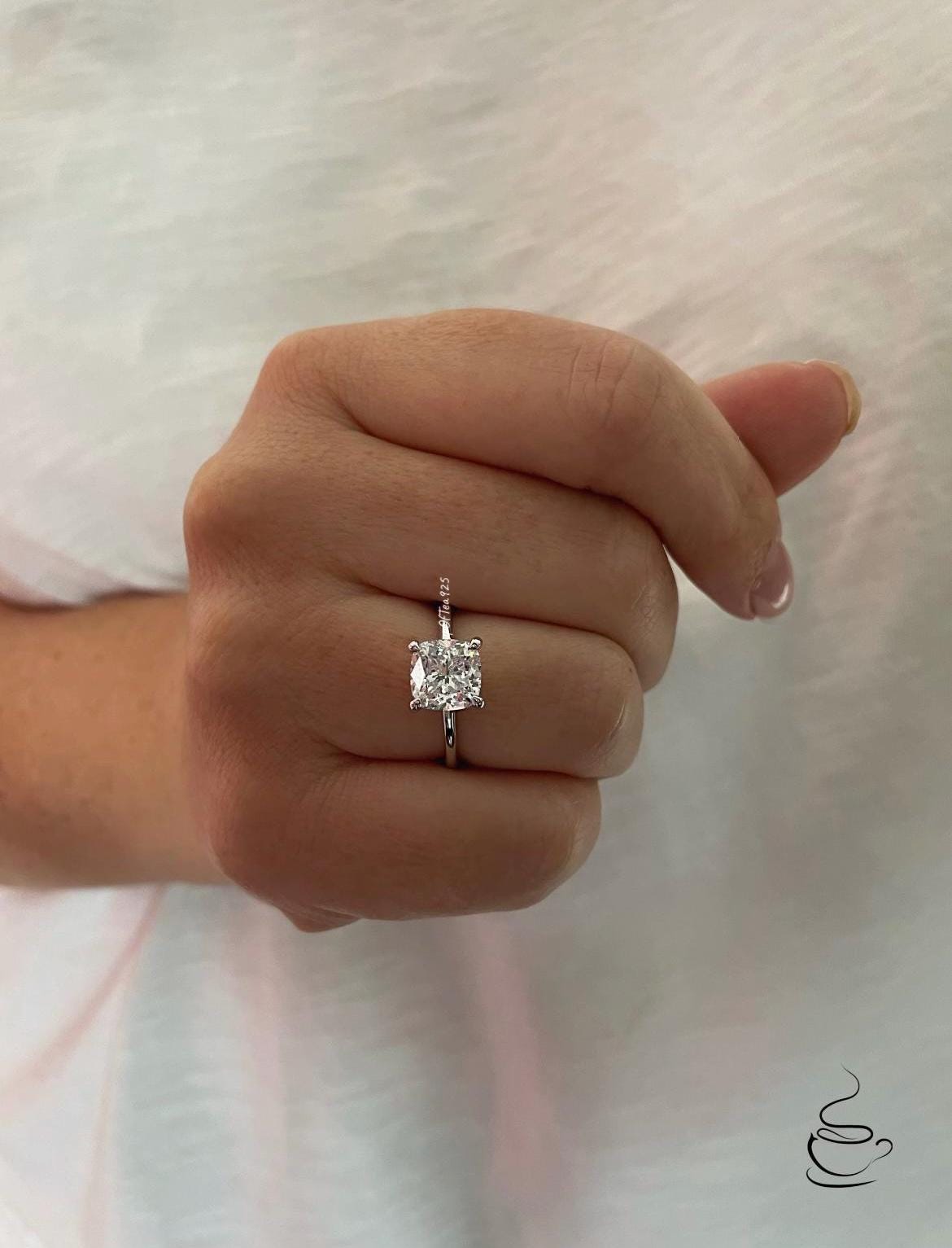 2.5CT Cushion Cut moissanite or CZ engagement ring in Sterling Silver 925, 10K gold ring, 14K gold ring, 18K gold ring promise ring
