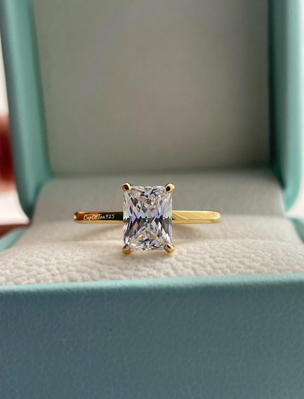 Yellow Gold over Sterling Silver Bridal Ring Set with 2CT Radiant Cut CZ & Moissanite Band