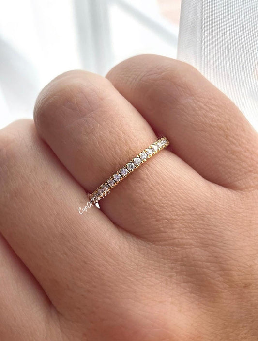 Moissanite band. 2mm 18K yellow gold over silver 925 vermeil Half Eternity Band with Moissanite, Wedding Band, Promise Ring, Stacking band