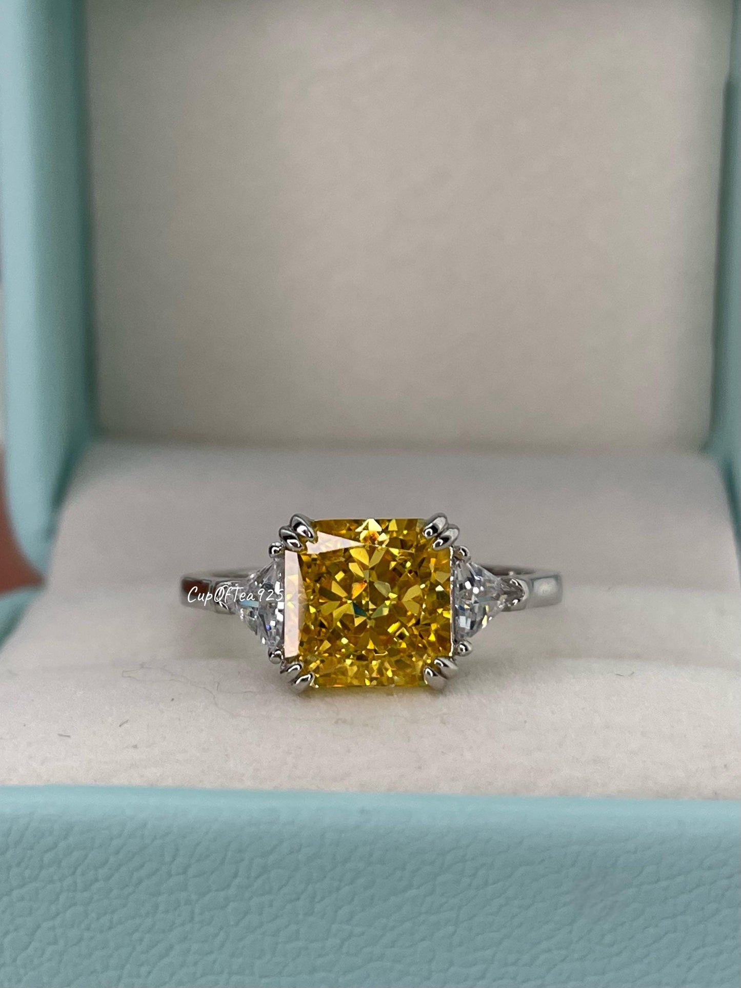 3CT Yellow diamond engagement ring Crushed ice 3CT yellow simulated diamond in sterling silver 925, promise ring, November birthstone