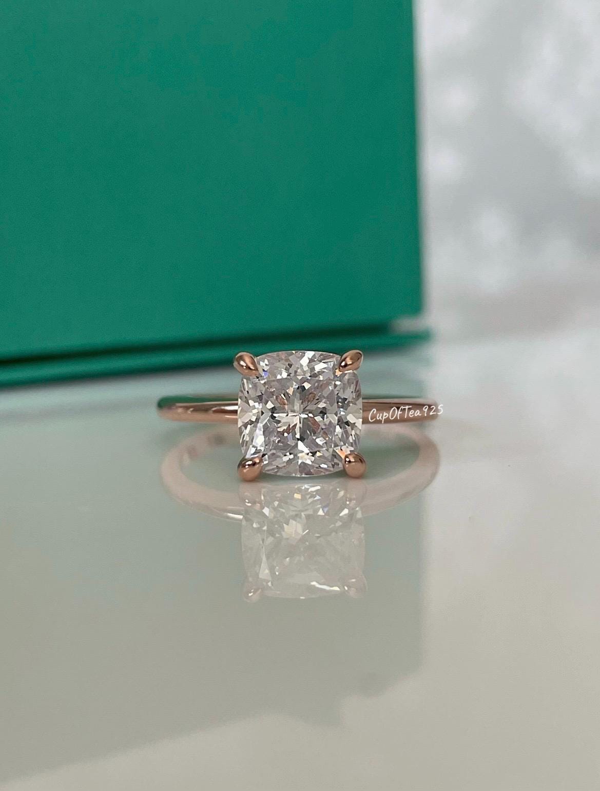 New In! Rose Gold over Sterling Silver 925 3CT Cushion cut engagement ring with the finest 5A CZ diamond, promise ring