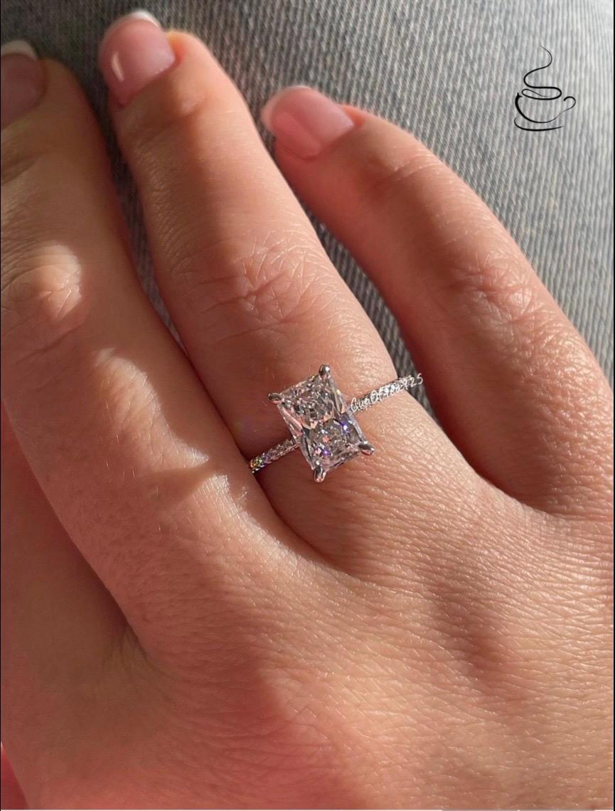 14K, 18K gold engagement ring with 2.2CT radiant cut moissanite and hidden halo, moissanite engagement ring