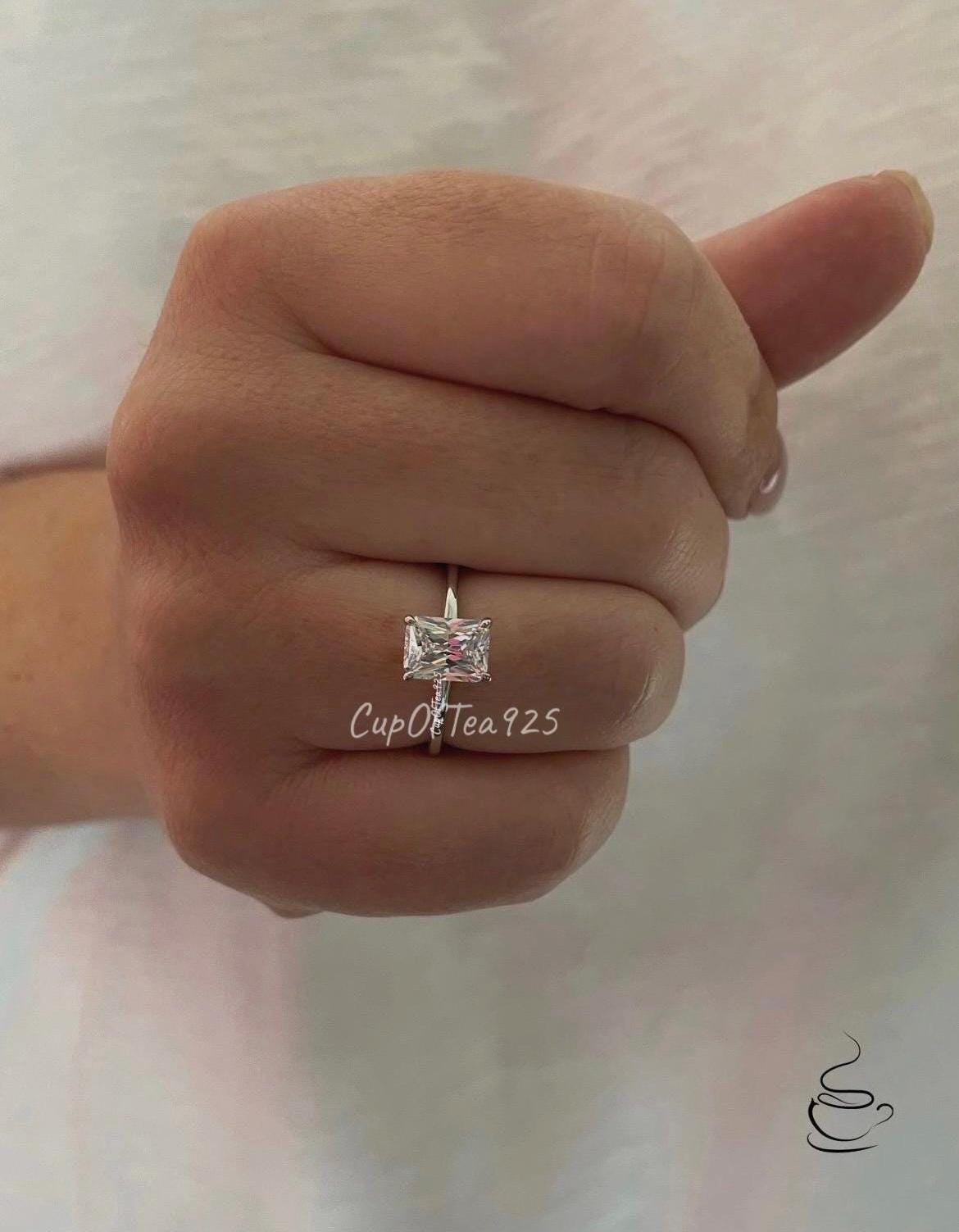 2CT radiant cut engagement ring Sterling silver 925 Yellow Gold vermeil, rose gold vermeil, solitaire engagement ring promise ring
