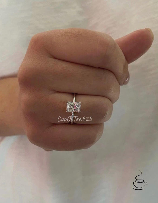 2CT radiant cut engagement ring Sterling silver 925 Yellow Gold vermeil, rose gold vermeil, solitaire engagement ring promise ring