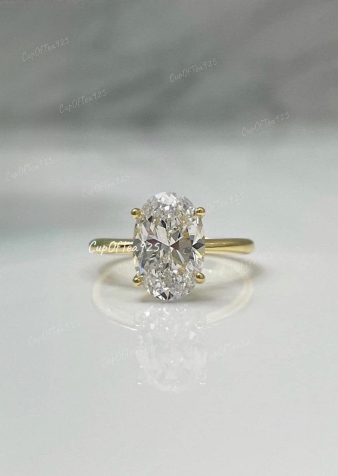 The Brooklyn. Yellow Gold Vermeil, Rose gold vermeil, Sterling Silver 925 2.5CT, 3.5CT Oval Cut CZ Solitaire Engagement Ring, travel ring.