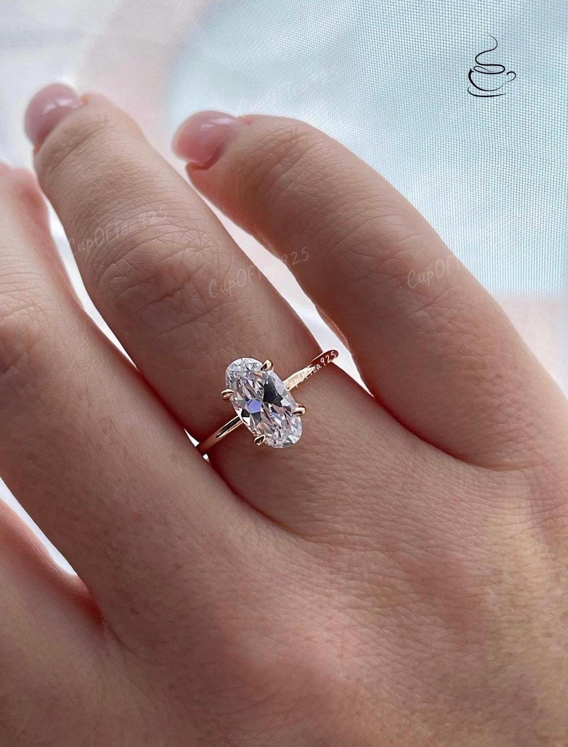 Yellow gold vermeil engagement ring with 2.2CT elongated oval cut, silver 925 ring, rose gold oval engagement ring promise ring gift for her