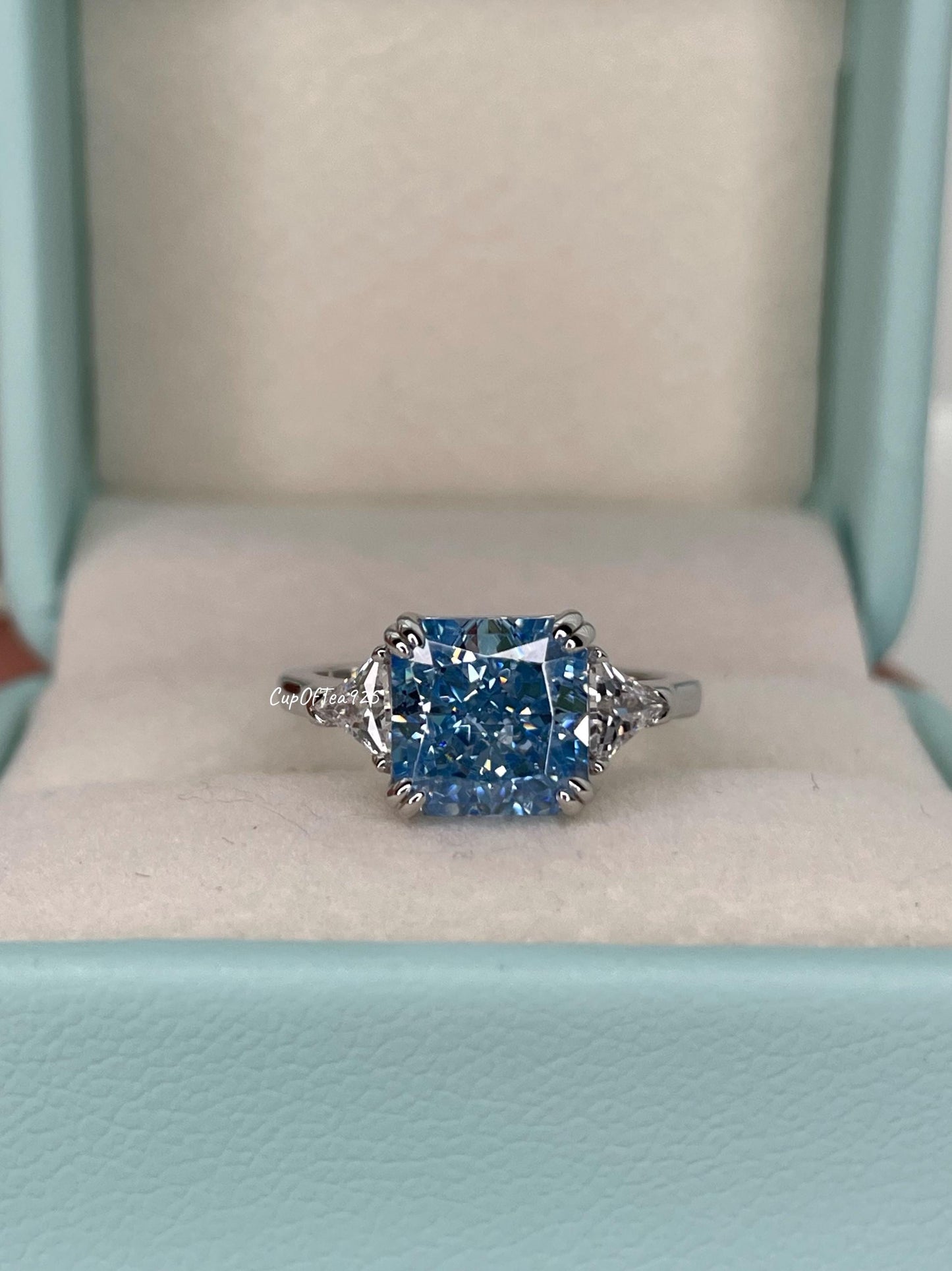 Crushed Ice Blue Topaz Ring: 3CT CZ Sterling Silver Engagement Ring