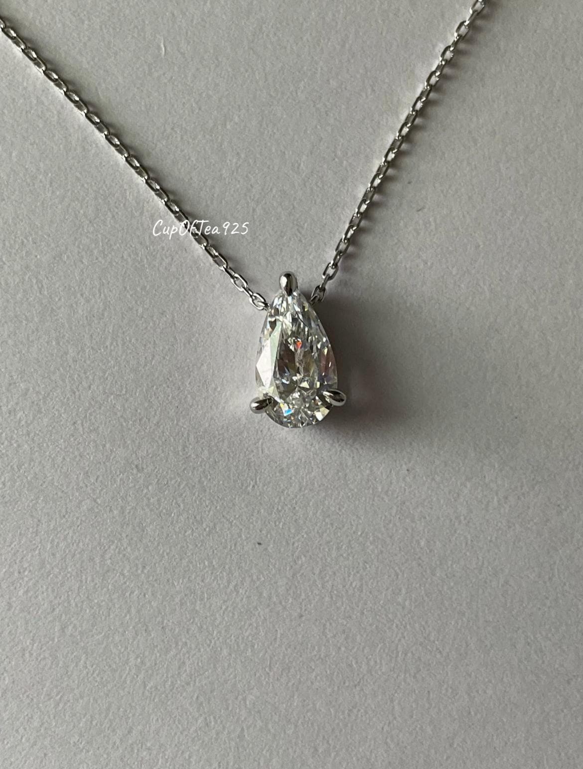 Teardrop CZ Diamond Necklace 18K Gold Sterling Silver 925 pear shaped pendant