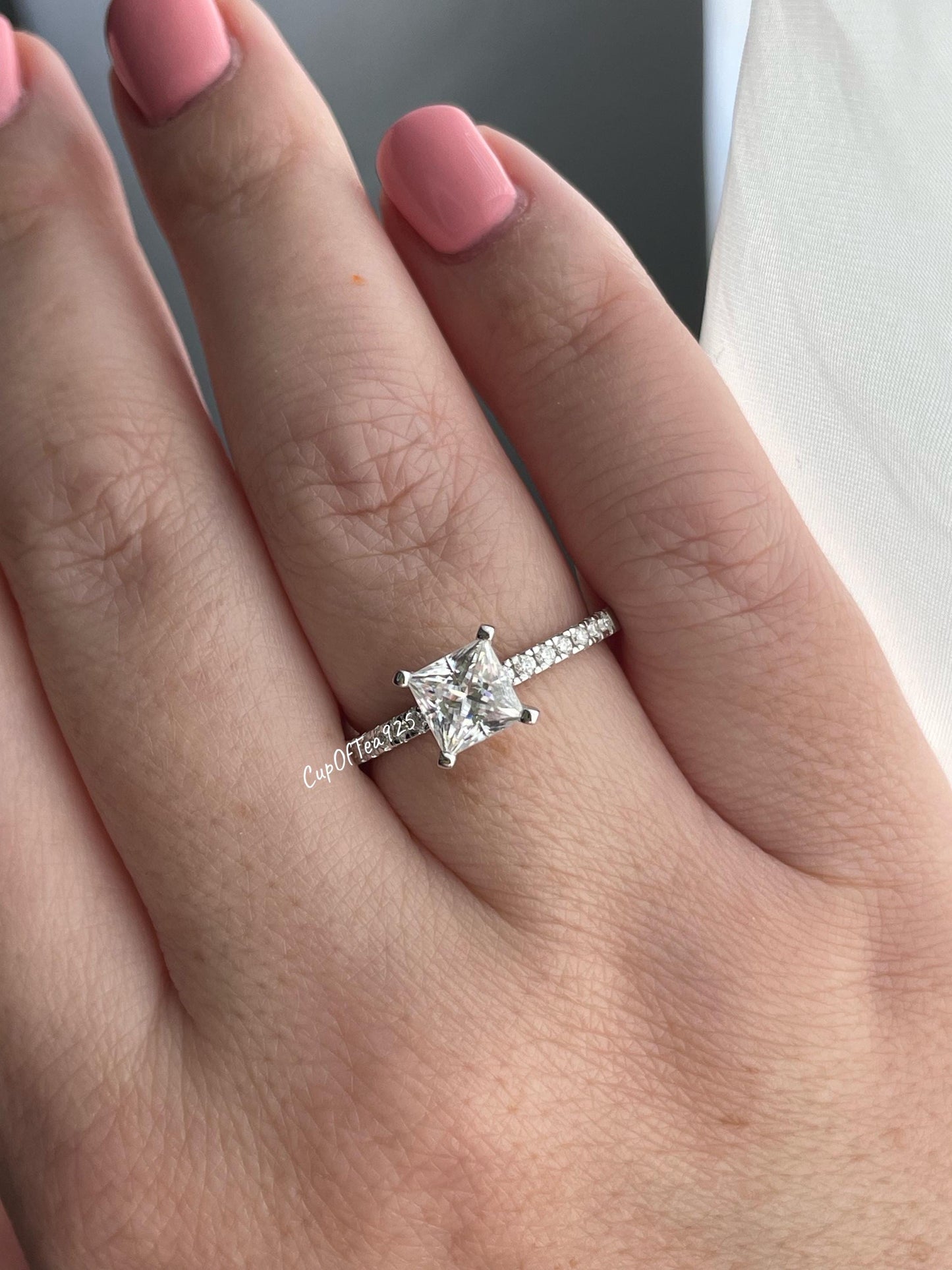 Sterling Silver 925 1.2 CT Princess Cut moissanite Engagement Ring with the D VVS Moissanite or CZ Diamonds, Promise Ring