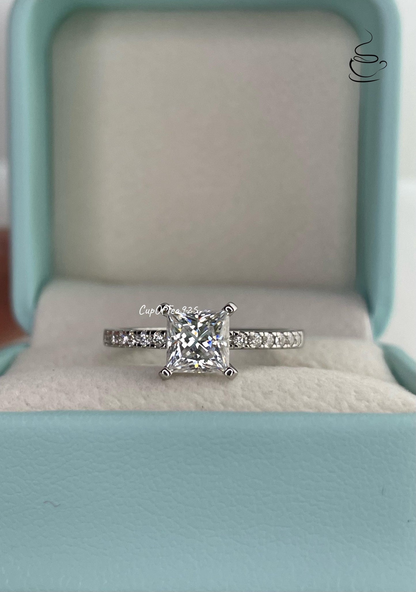 Sterling Silver 925 1.2 CT Princess Cut moissanite Engagement Ring with the D VVS Moissanite or CZ Diamonds, Promise Ring