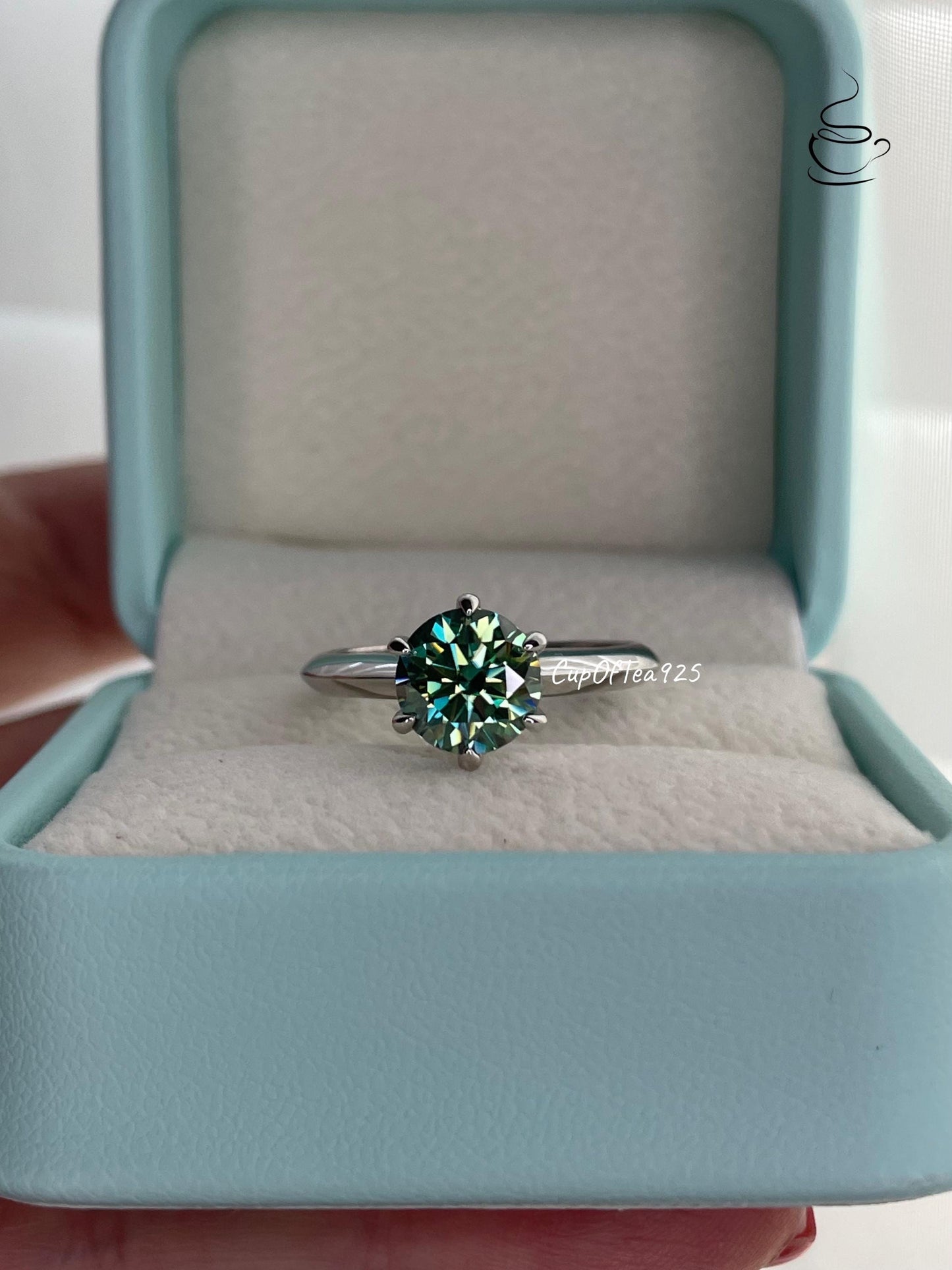 Green Moissanite Ring Set in Sterling Silver 925, engagement Moissanite ring, moissanite engagement ring