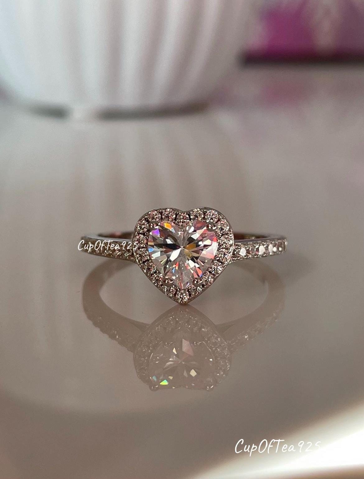 Sterling Silver 925 Heart Shaped Ring With The Finest Simulated Diamonds