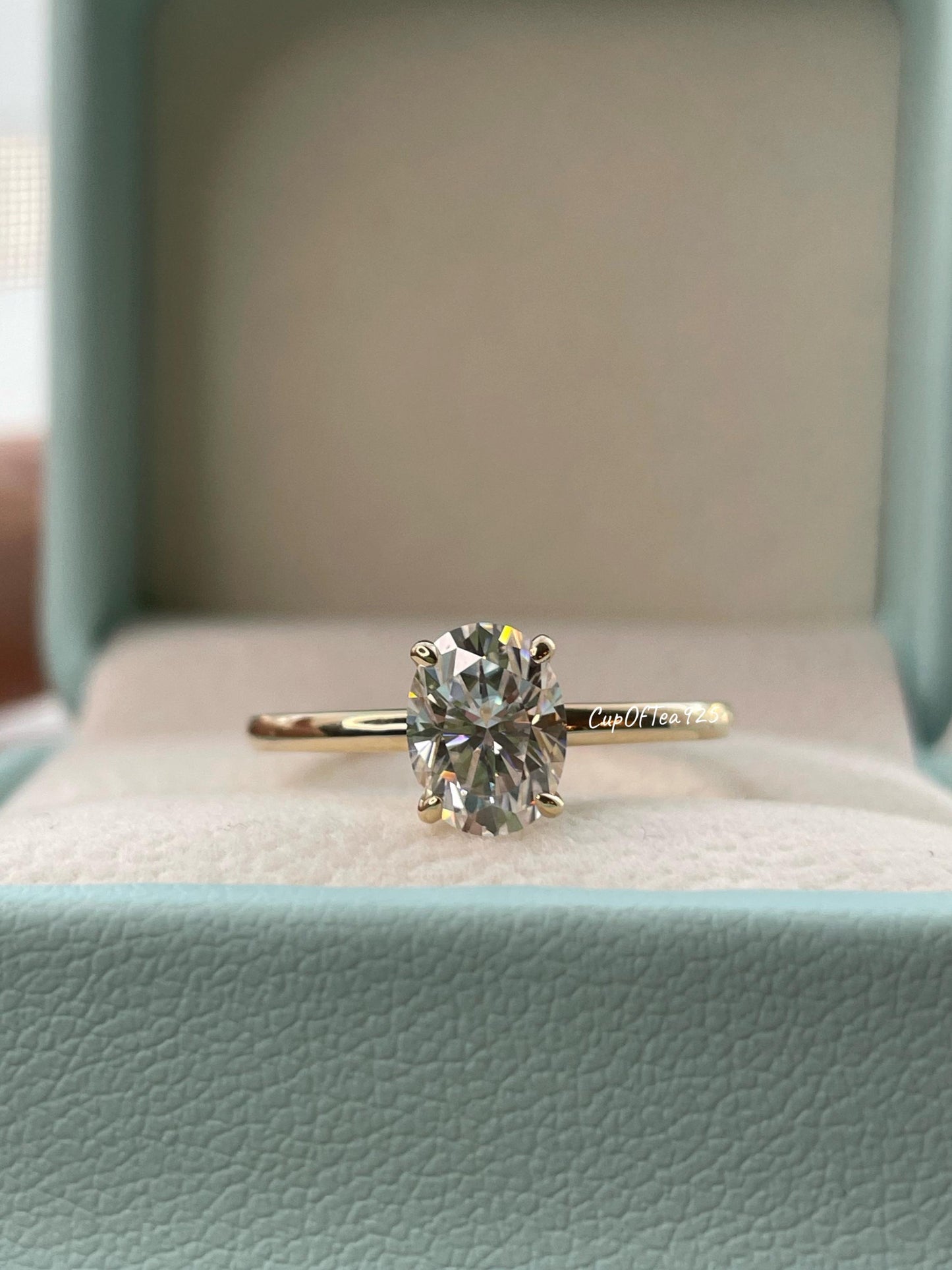Moissanite engagement ring set. 10K, 14K gold bridal set with 1.5CT oval cut moissanite and half eternity art deco moissanite band
