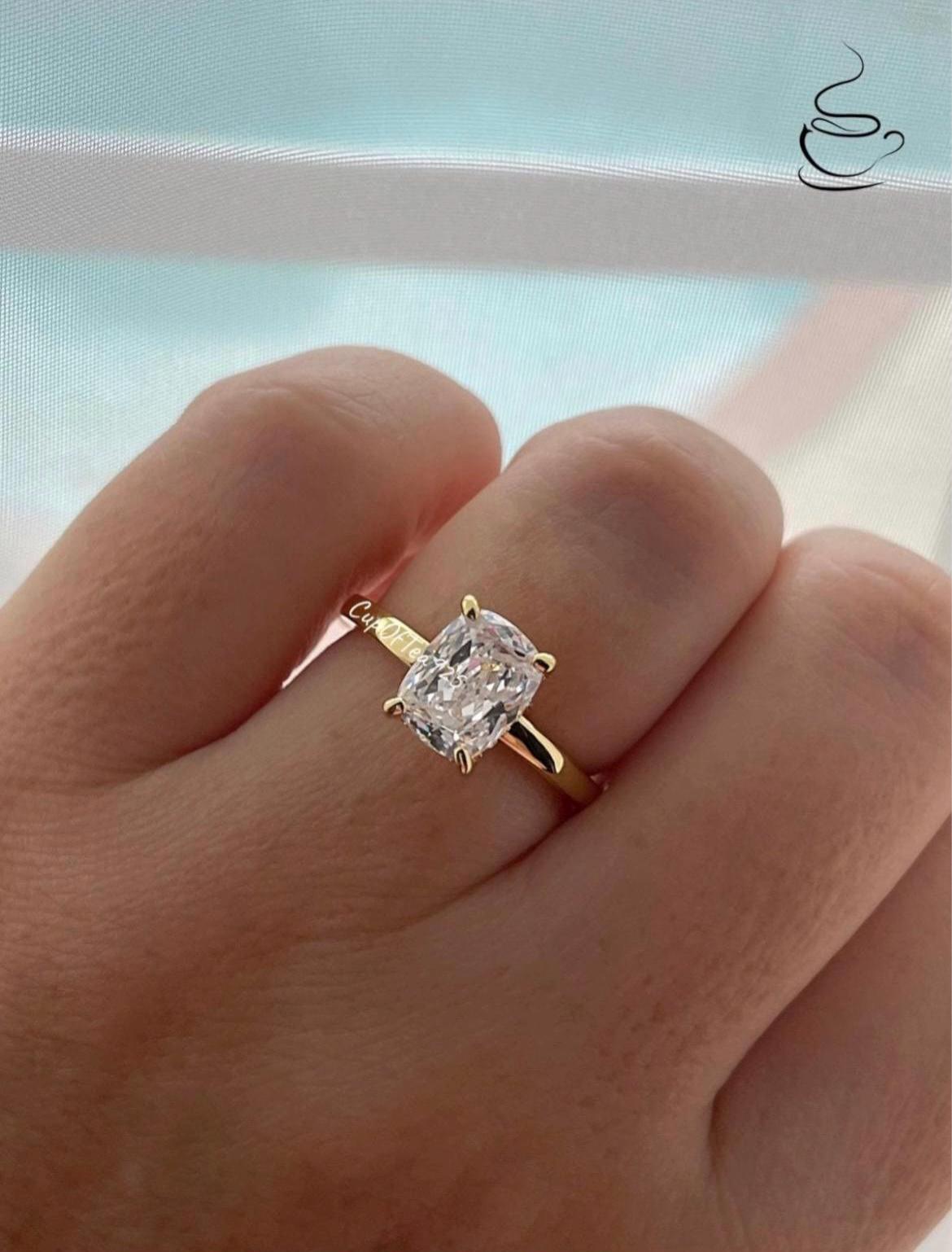 10K, 14K, 18K Gold 2.5CT Cushion Elongated Cut Engagement Ring with Moissanite, moissanite engagement ring