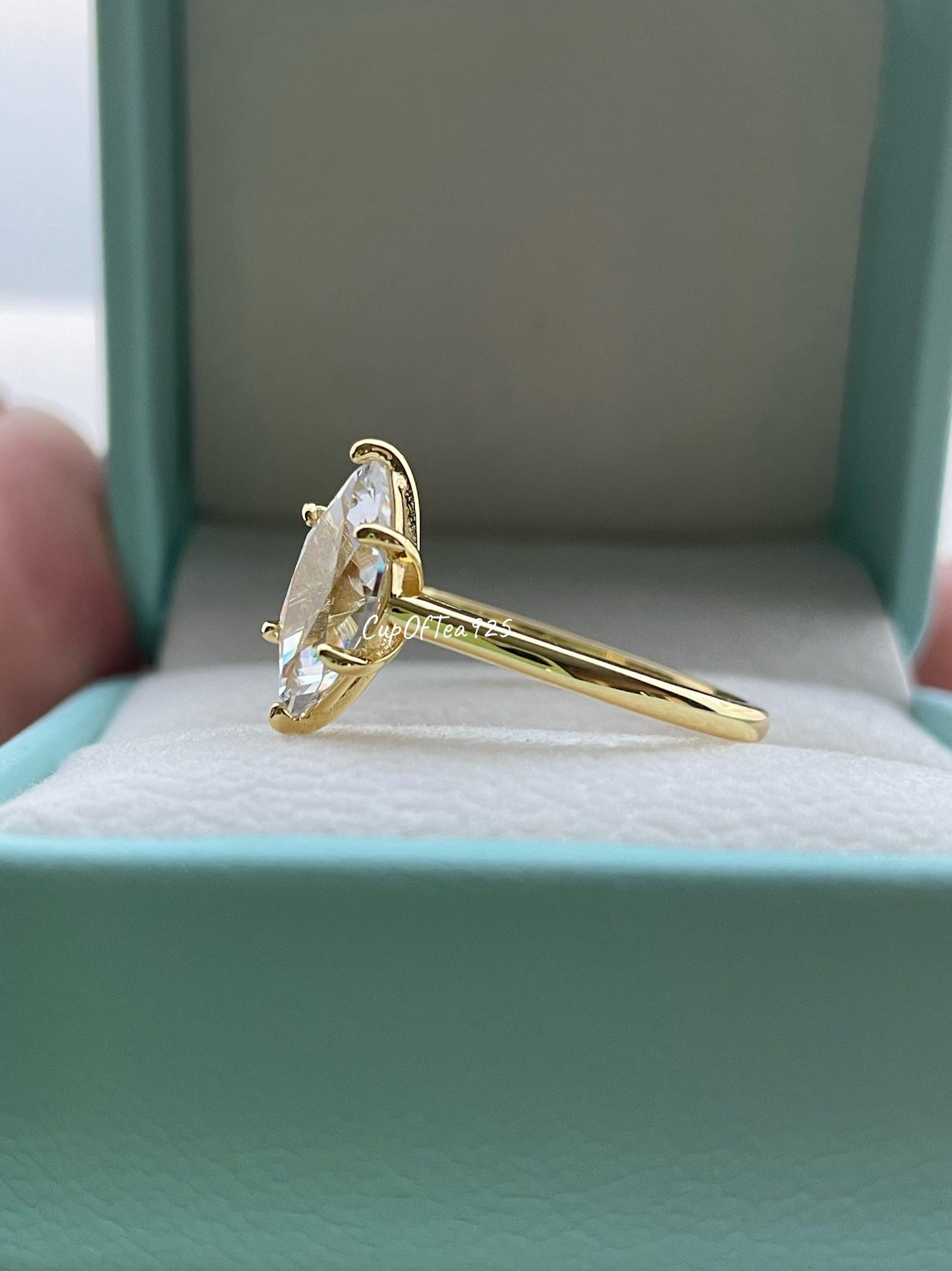 Marquise cut moissanite ring, Sterling Silver 925, Yellow gold over sterling silver engagement ring with 1.5CT-2CT 6A CZ or moissanite