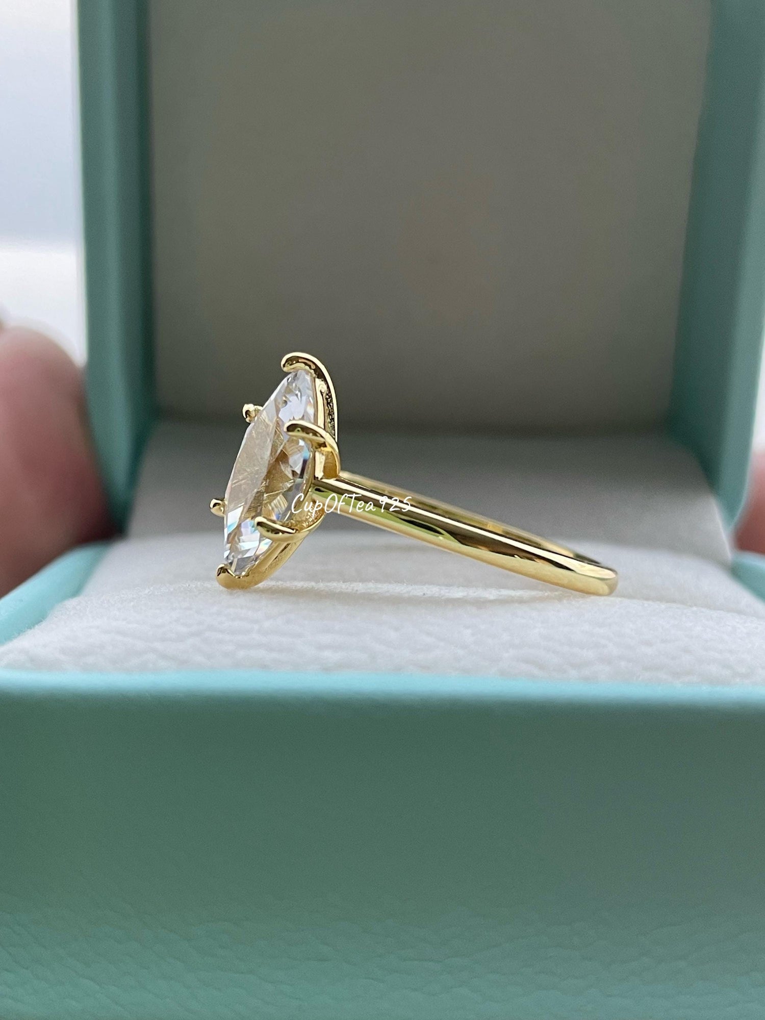 Marquise cut moissanite ring, Sterling Silver 925, Yellow gold over sterling silver engagement ring with 1.5CT-2CT 6A CZ or moissanite