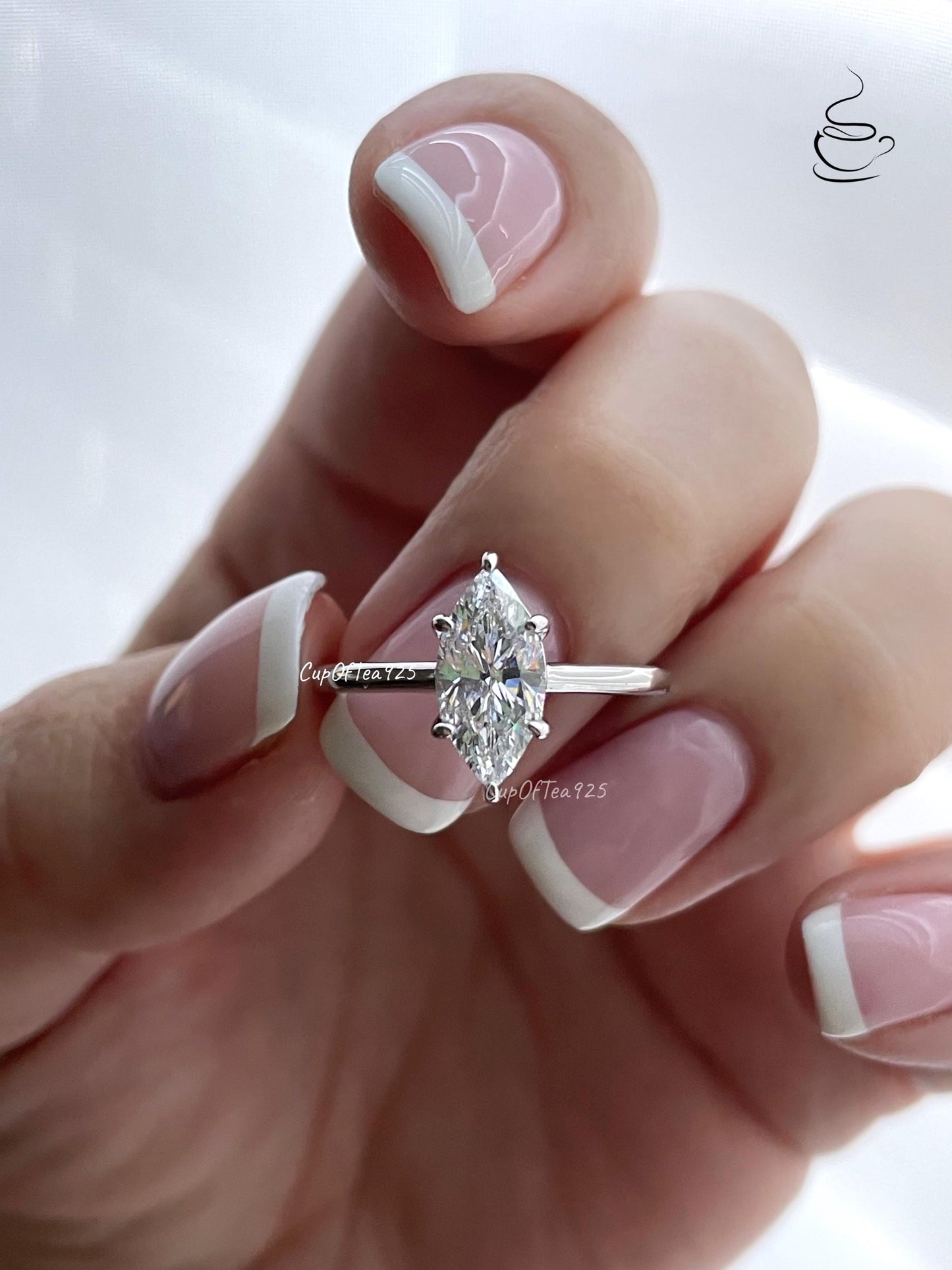 1.5CT, 2CT Marquise cut moissanite engagement ring. Sterling Silver 925, Yellow gold vermeil, rose gold engagement ring with marquise cut