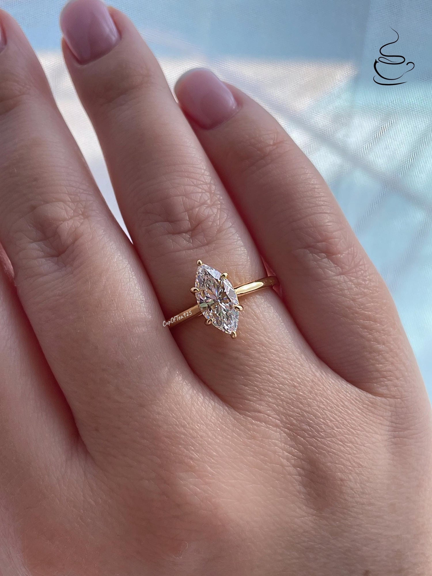 Marquise cut moissanite ring, Sterling Silver 925, Yellow gold over sterling silver engagement ring with 1.5CT-2CT 6A CZ or moissanite