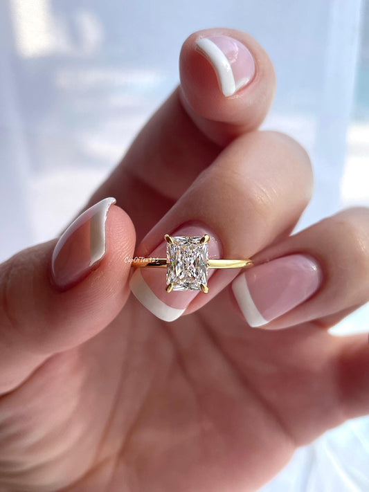Hidden Halo. Yellow gold vermeil, Sterling Silver 925 engagement ring with 2CT 3CT radiant cut and hidden halo, radiant cut ring