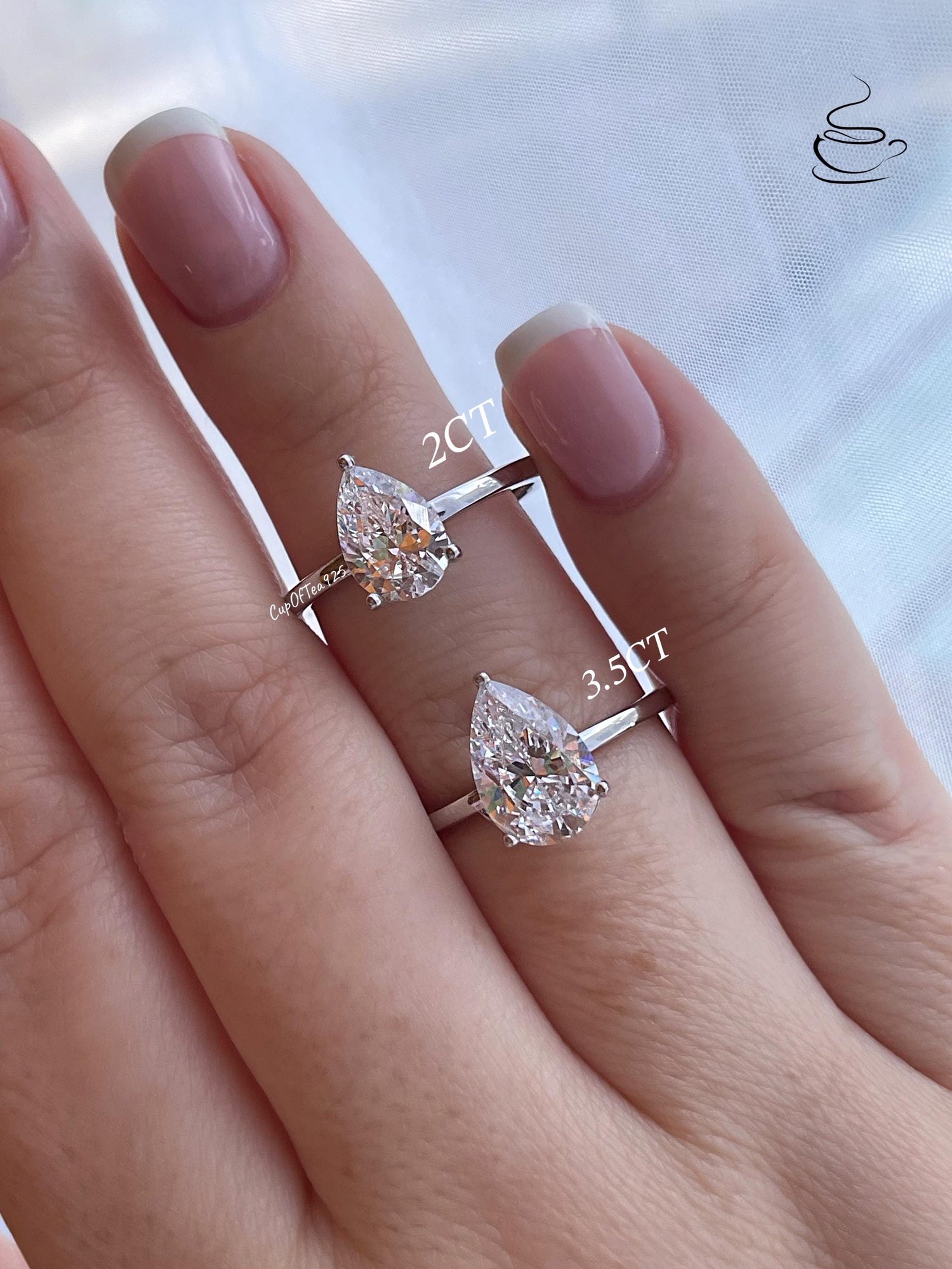 Yellow Gold Vermeil, Sterling Silver 925 2CT or 3.5CT CZ Pear cut Solitaire Engagement Ring, tear drop ring, travel ring
