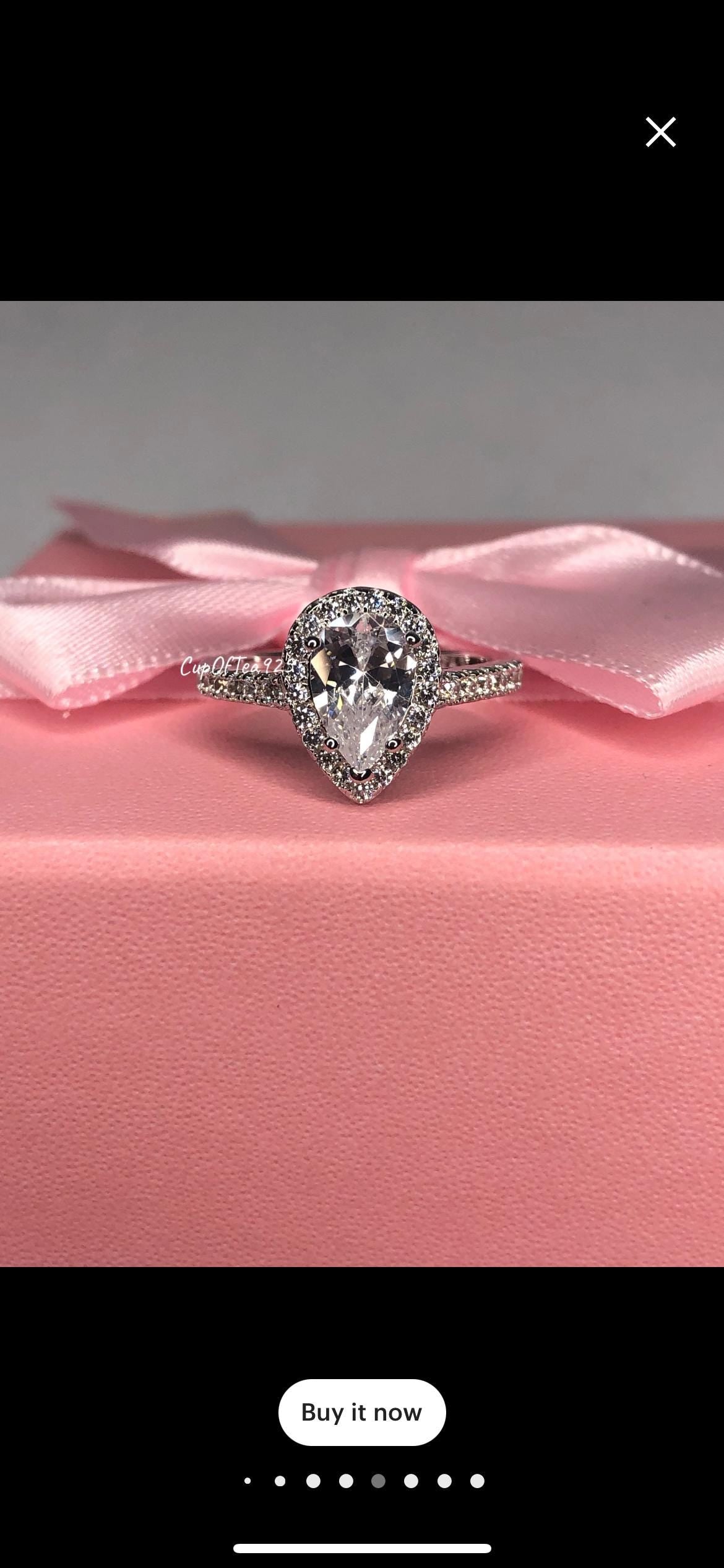The Naomi. Sterling Silver 925 Pear Shaped, Tear Drop Engagement Ring with the Finest 5A CZ Diamonds