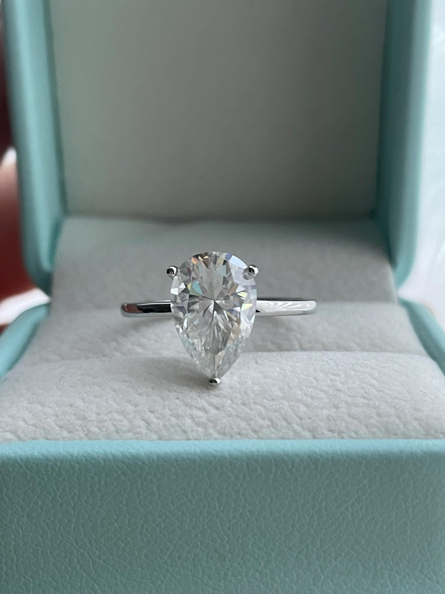 Moissanite engagement ring. Sterling Silver 925, 10K, 14K engagement ring with 2CT 4CT pear shaped moissanite, tear drop moissanite ring