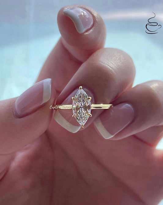 Moissanite engagement ring. 10K, 14K, 18K gold ,Sterling Silver 925 engagement ring with 2CT marquise cut moissanite.