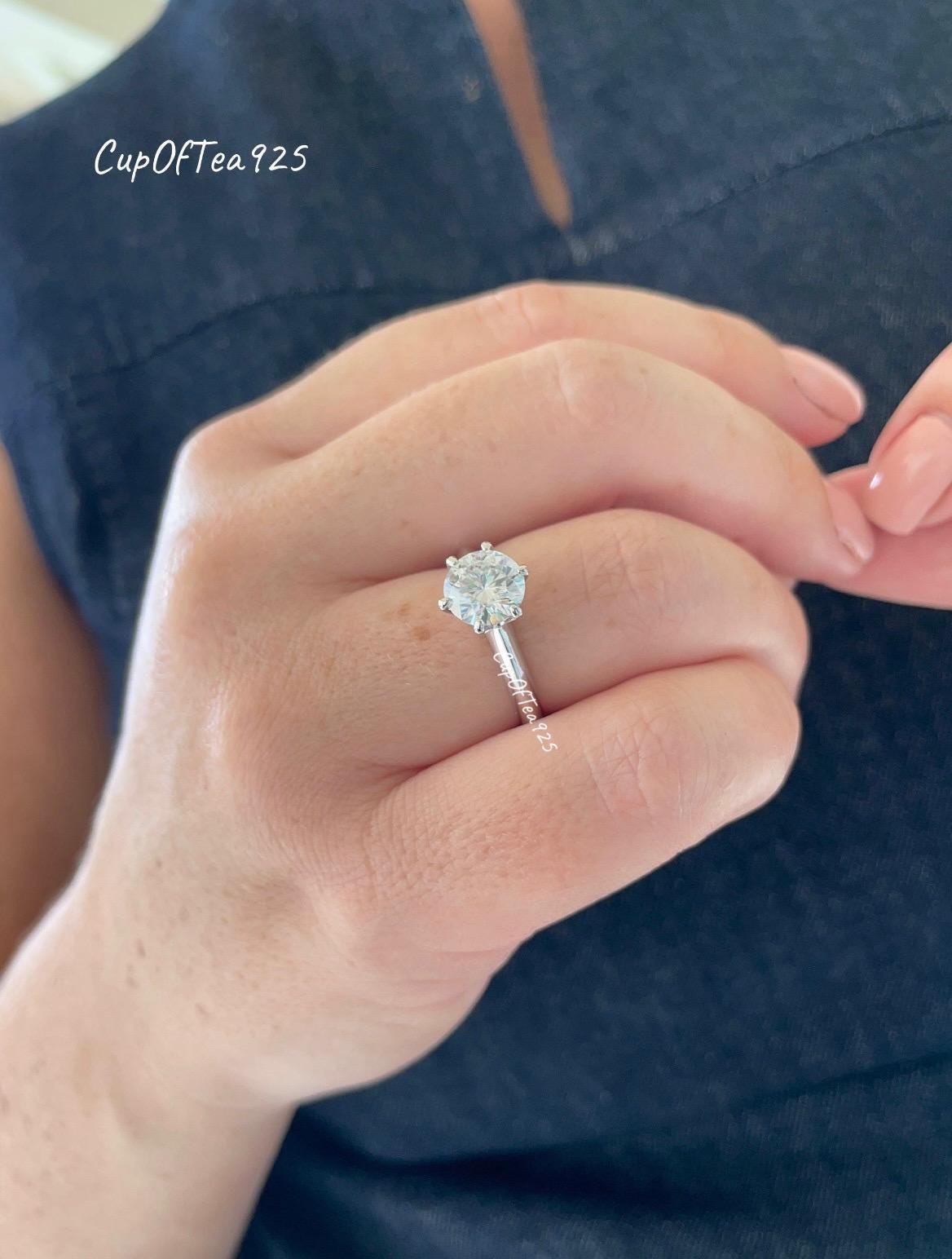 1CT 2CT Round Brilliant Cut D color VVS Moissanite engagement Ring In Sterling Silver 925 or Gold, Solitare Moissanite engagement ring