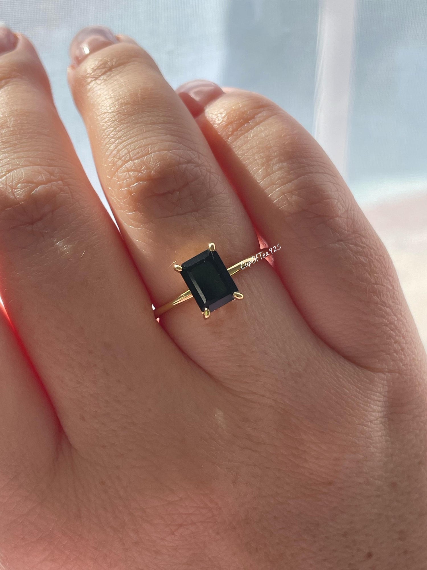Emerald Cut Black Onyx Ring: Yellow Gold Vermeil Sterling Silver