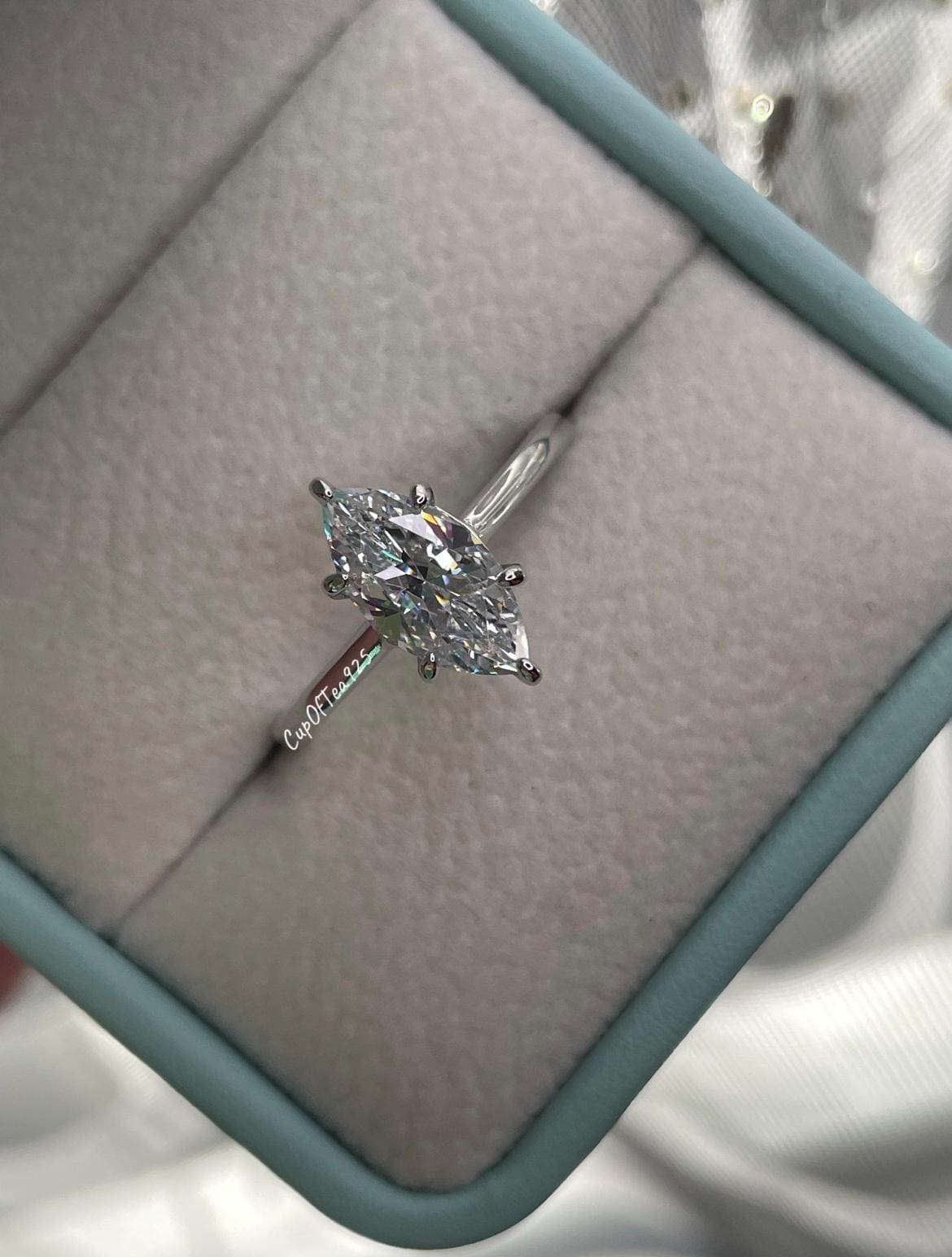 1.5CT, 2CT Marquise cut moissanite engagement ring. Sterling Silver 925, Yellow gold vermeil, rose gold engagement ring with marquise cut