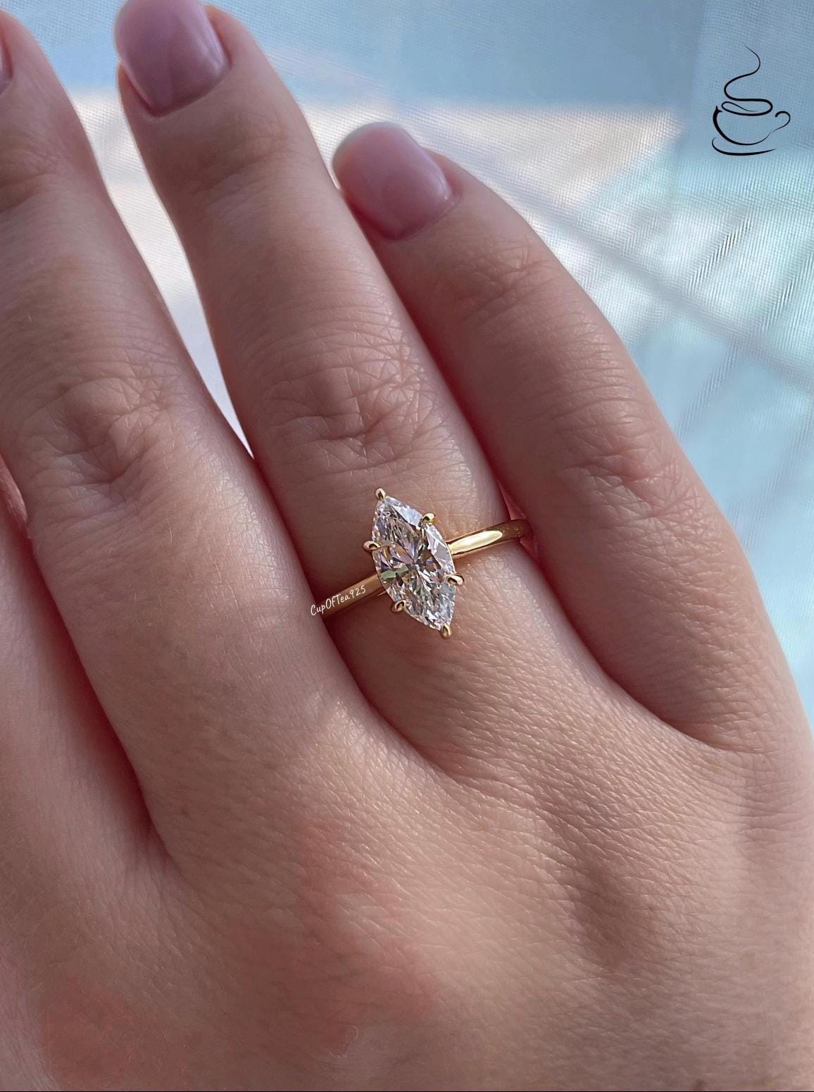 Moissanite engagement ring. 10K, 14K, 18K gold ,Sterling Silver 925 engagement ring with 2CT marquise cut moissanite.