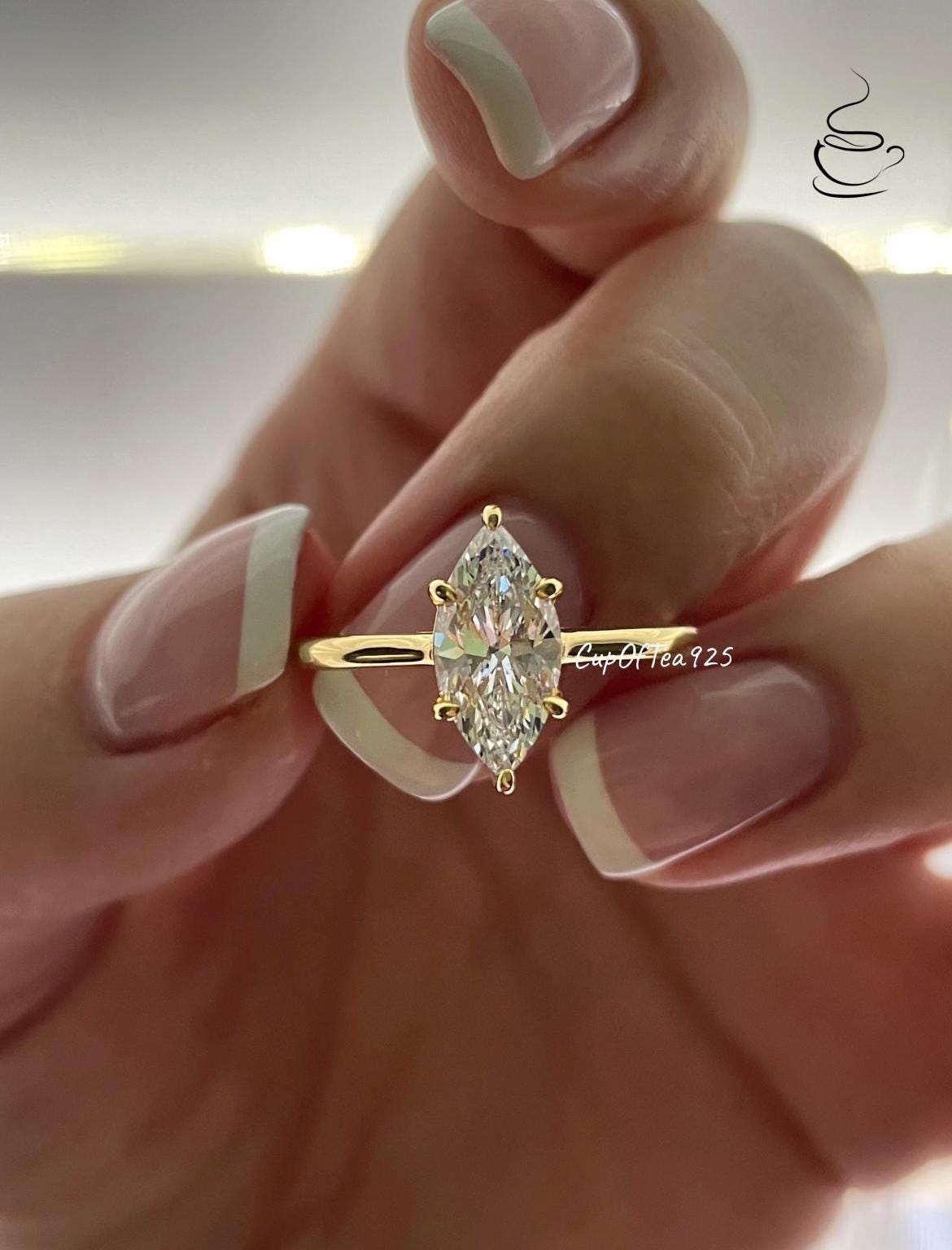 Moissanite engagement ring. 10K, 14K, 18K gold ,Sterling Silver 925 engagement ring with 2CT marquise cut moissanite.