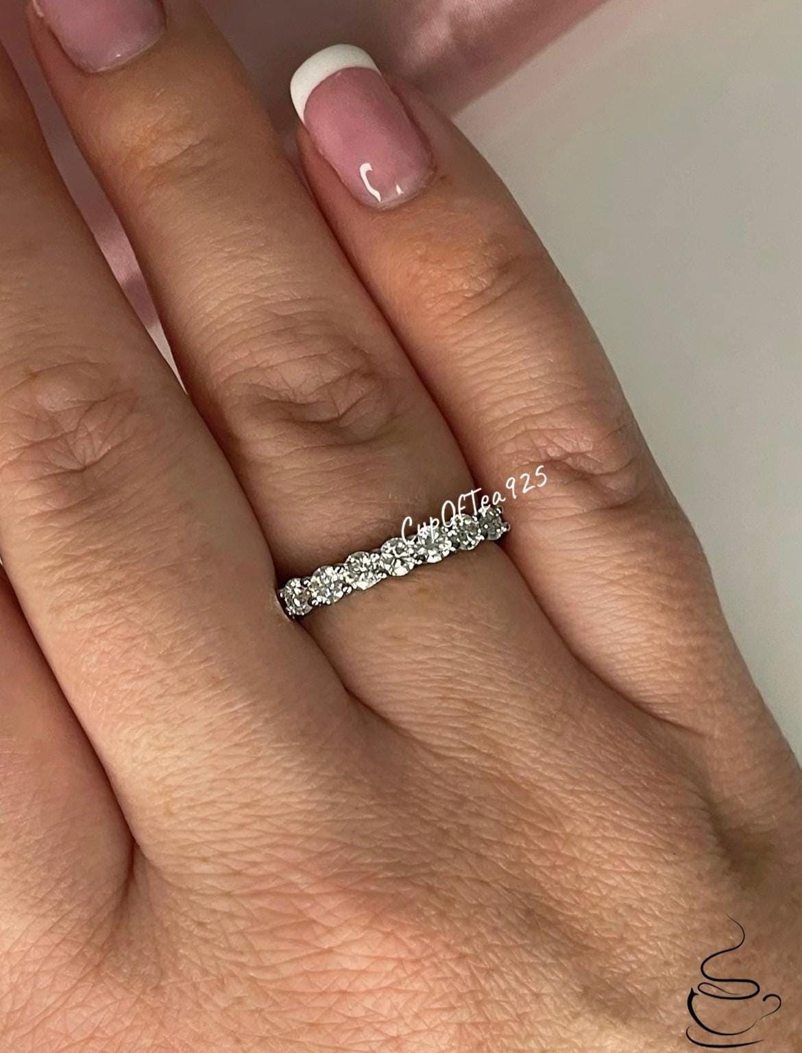 Moissanite Sterling Silver 925 Half Eternity Band With the Finest white D color VVS Moissanite, Wedding Band, Engagement Ring