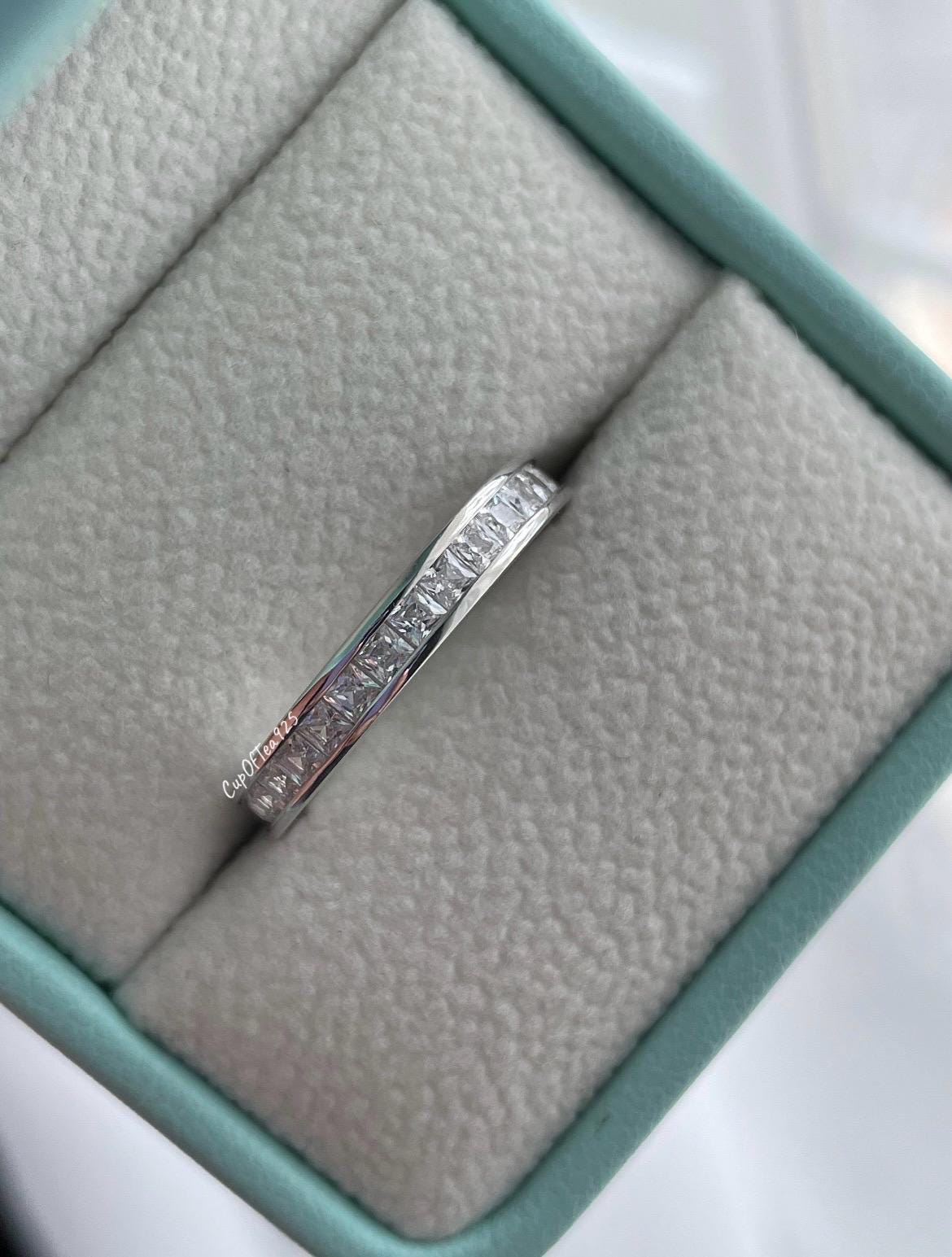 The Victoria. Sterling Silver 925 3mm Full Eternity Band with princess cut 5A CZ Diamonds