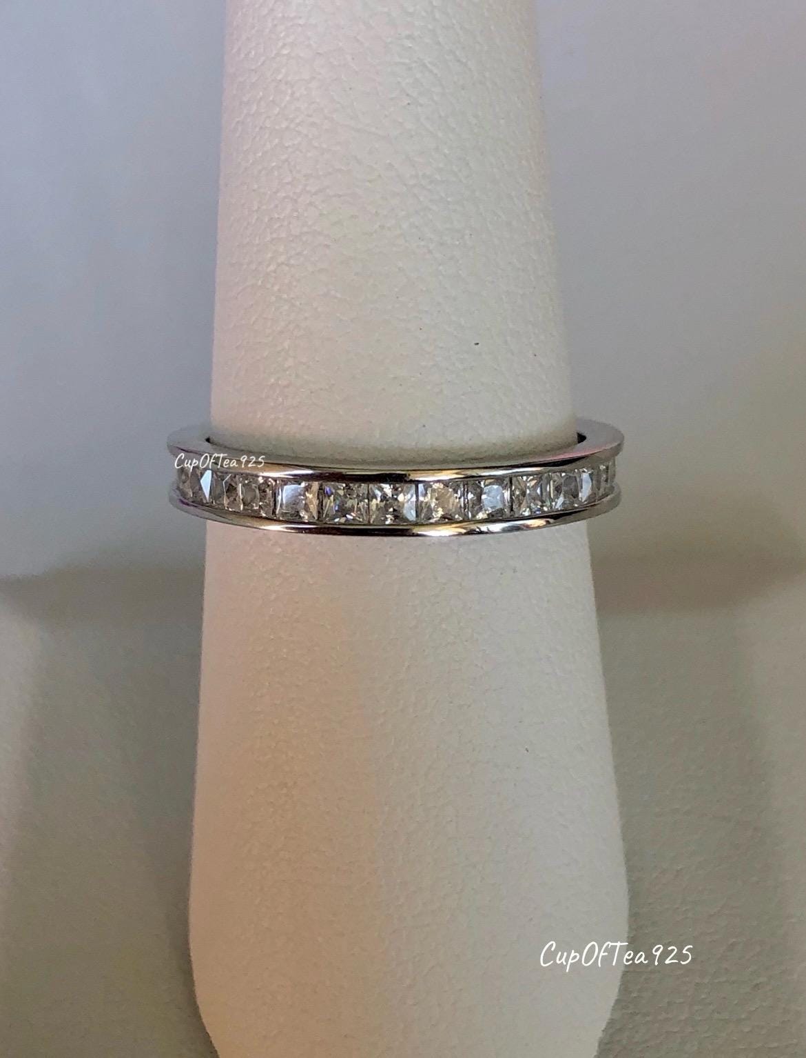 The Victoria. Sterling Silver 925 3mm Full Eternity Band with princess cut 5A CZ Diamonds