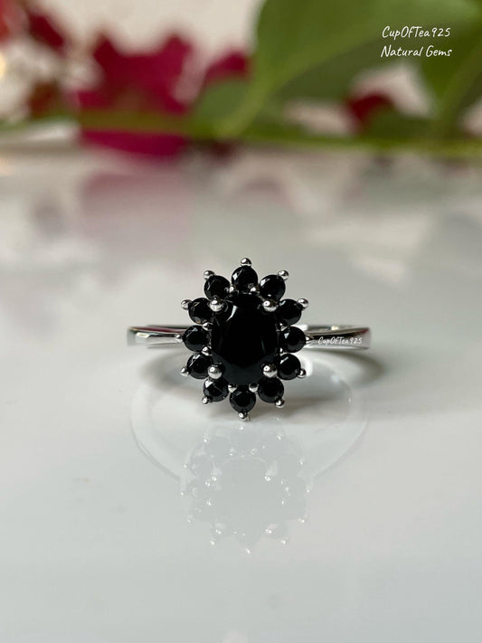 Black Onyx Sterling Silver Ring: CZ Diamond Accents
