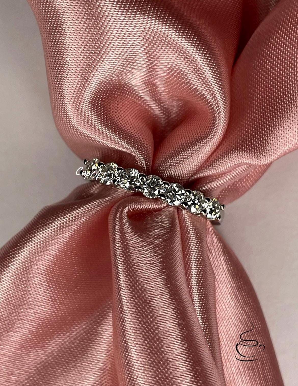 Moissanite Sterling Silver 925 Half Eternity Band With the Finest white D color VVS Moissanite, Wedding Band, Engagement Ring