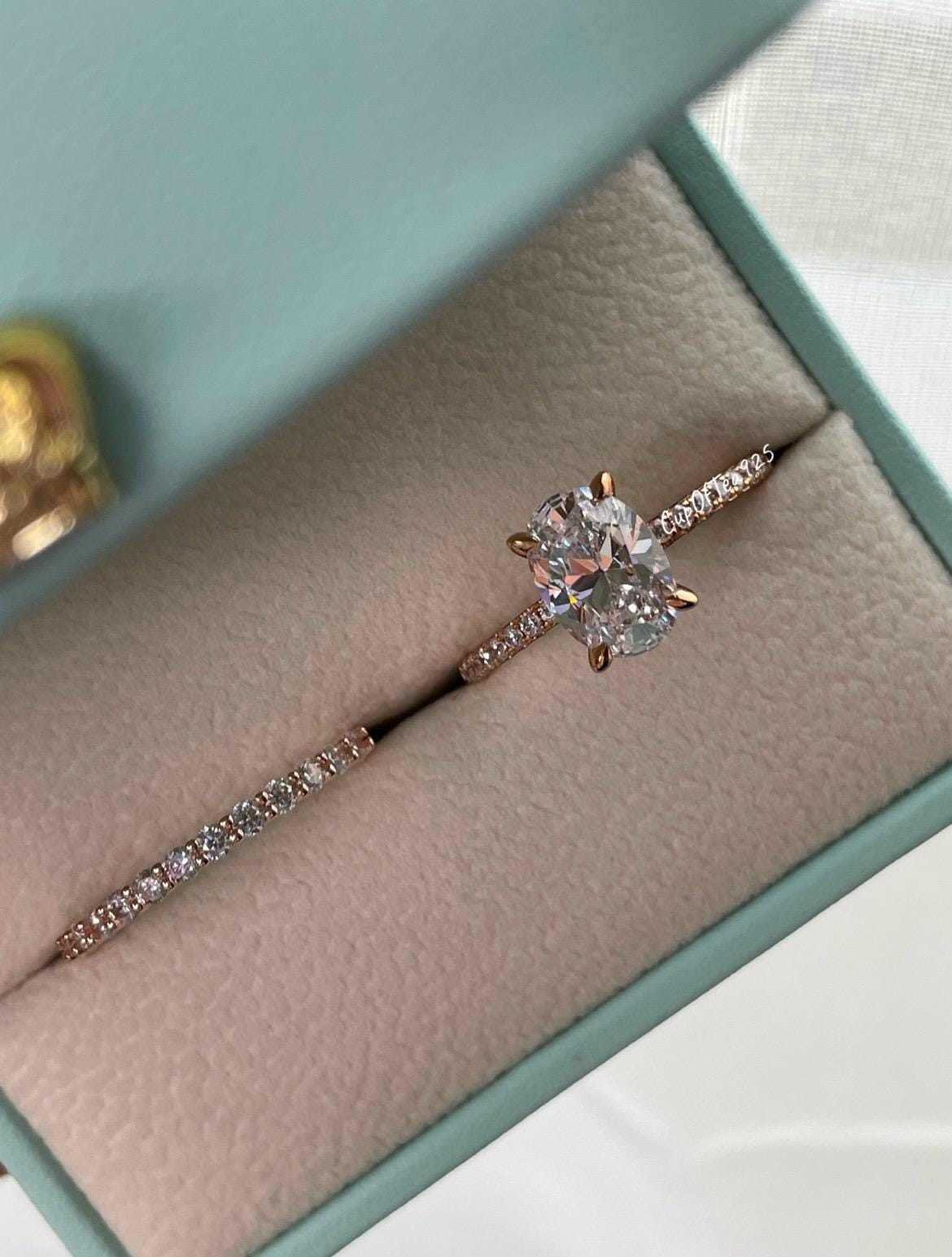 New In! Rose gold, white gold over sterling silver 925 engagement ring set with 2.2CT oval cut and hidden halo