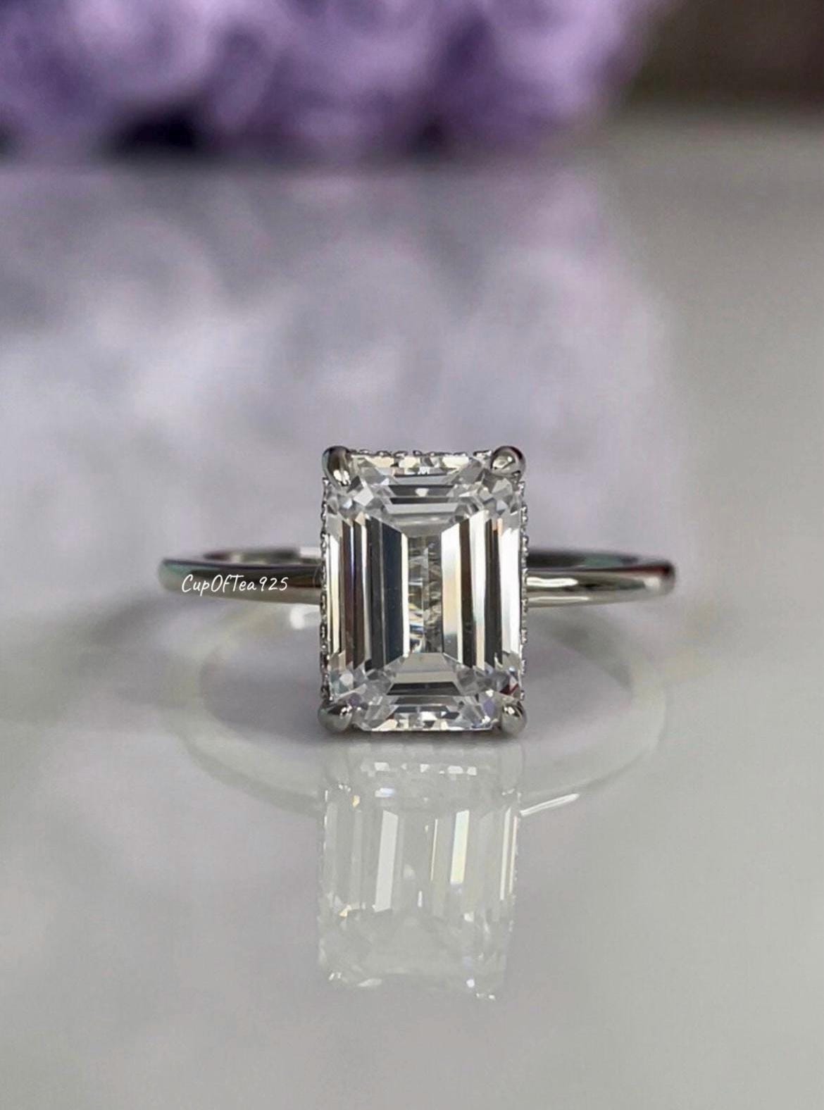Sterling silver 925, 10K, 14K, 18K Gold 3CT Emerald Cut Engagement Ring with Moissanite, moissanite engagement ring
