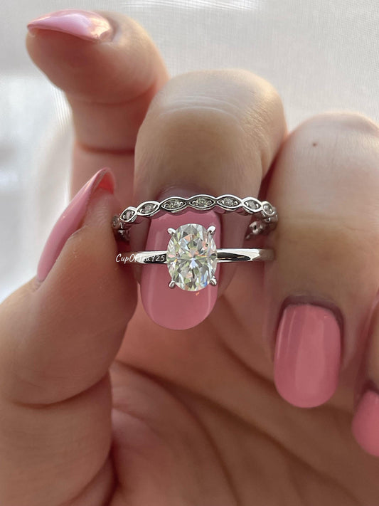 Yellow Gold Vermeil, Rose Gold Vermeil, Sterling Silver 925 bridal set with 1.5CT oval cut Solitare engagement ring and full eternity band