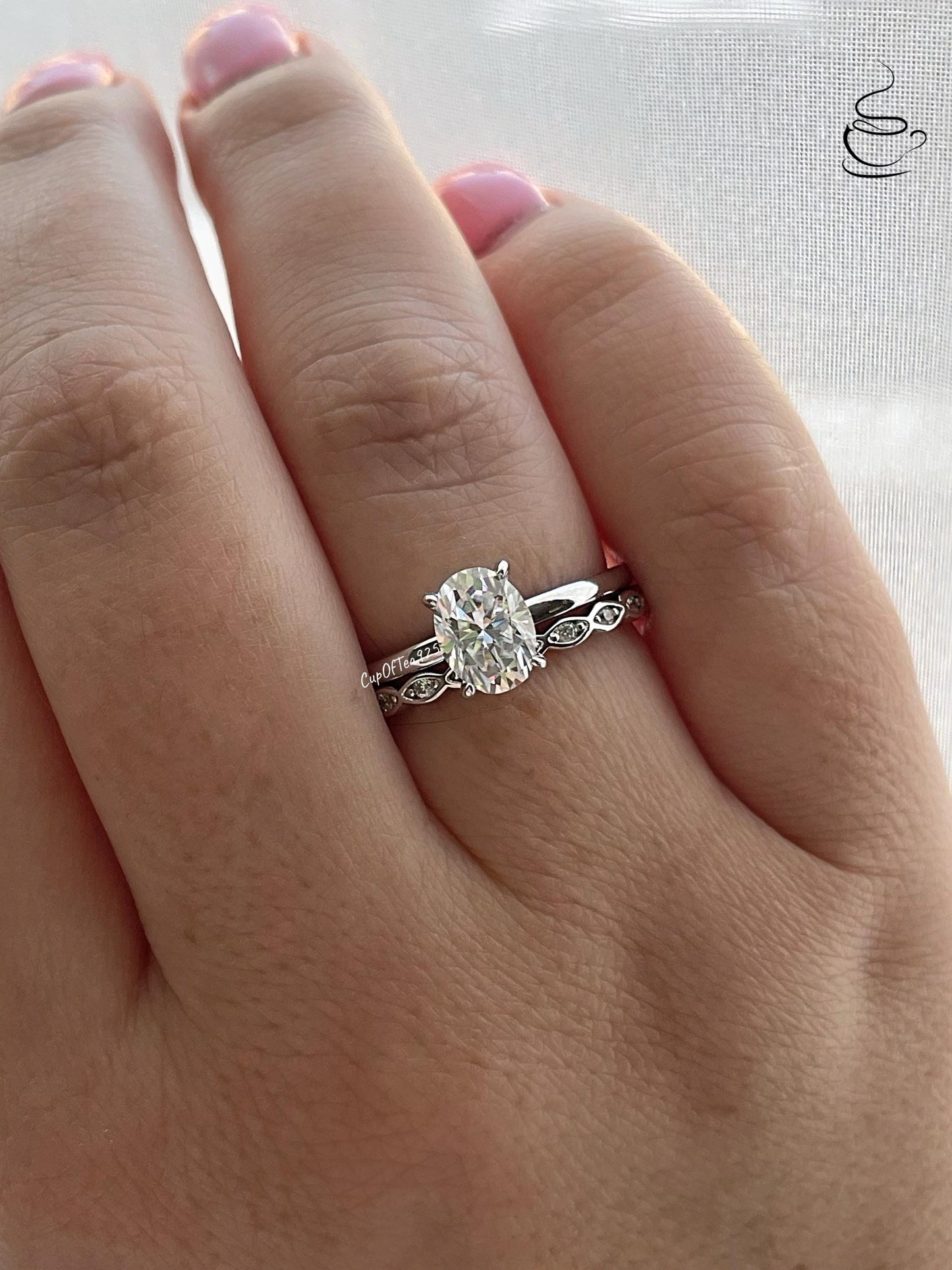 Yellow Gold Vermeil, Rose Gold Vermeil, Sterling Silver 925 bridal set with 1.5CT oval cut Solitare engagement ring and full eternity band