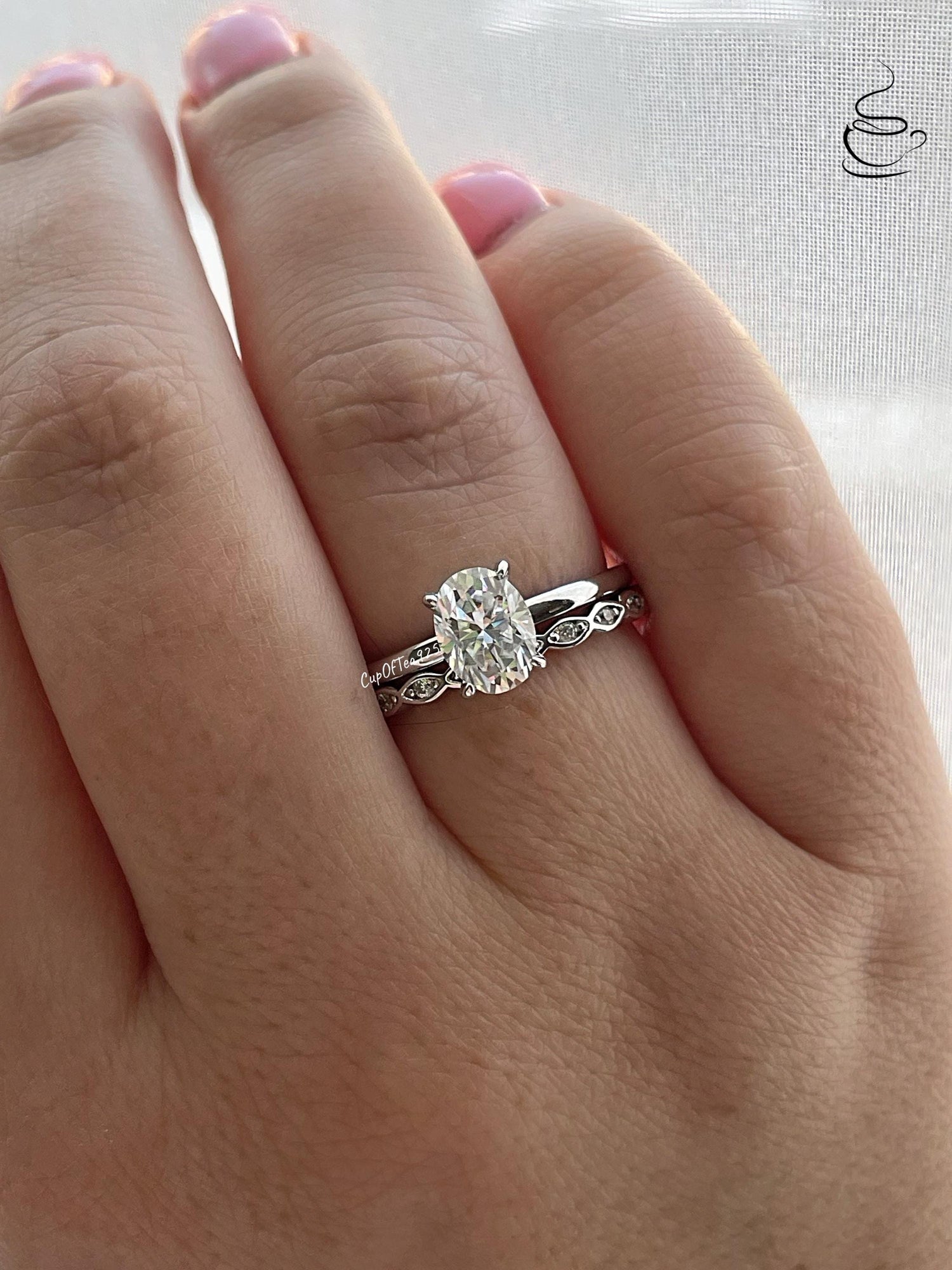 Yellow Gold Vermeil, Rose Gold Vermeil, Sterling Silver 925 bridal set with 1.5CT oval cut Solitare engagement ring and full eternity band