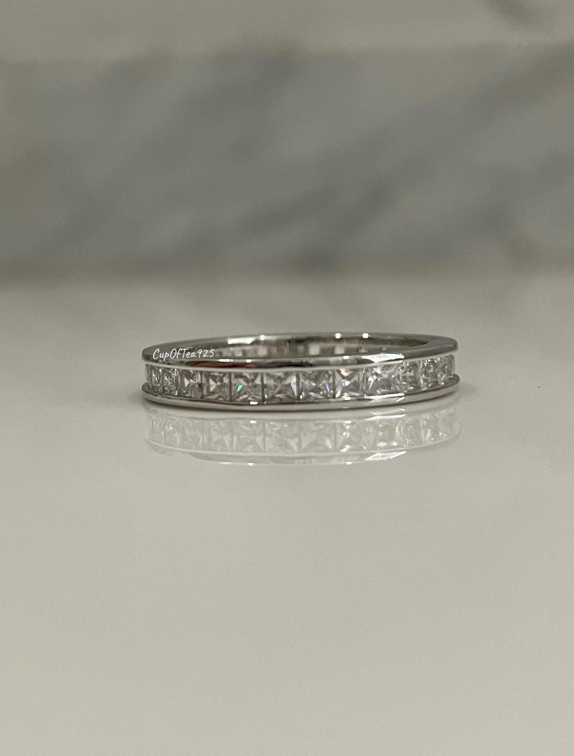 The Victoria. Sterling Silver 925 3mm Full Eternity Band with princess cut 5A CZ Diamonds