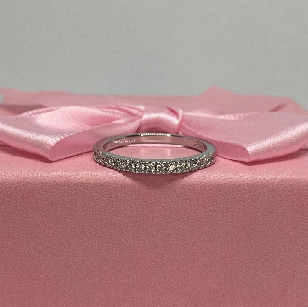 Moissanite Band, 2mm sterling silver 925 moissanite band , rose gold, yellow gold vermeil Half Eternity Band with the Finest Moissanite