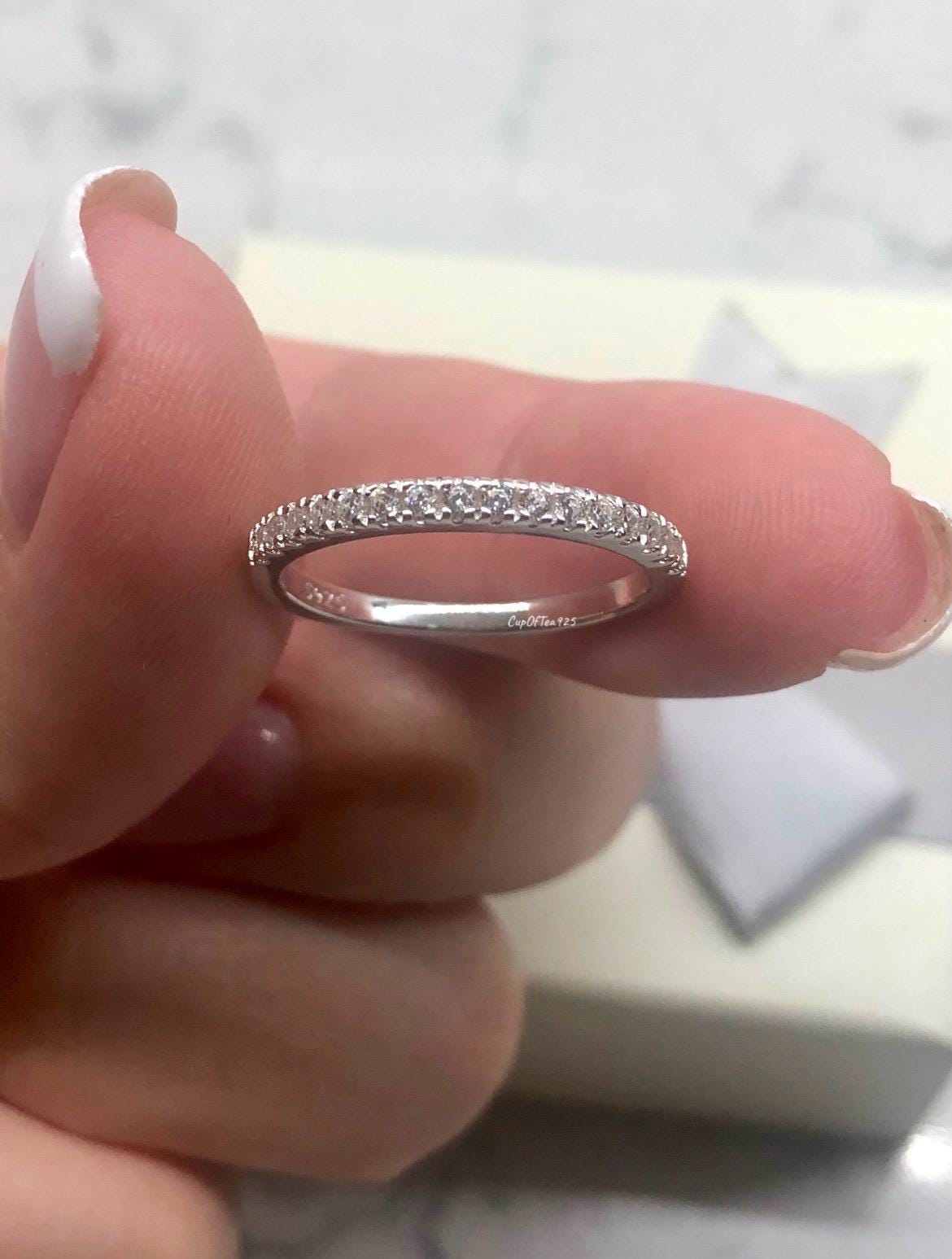 Moissanite Band, 2mm sterling silver 925 moissanite band , rose gold, yellow gold vermeil Half Eternity Band with the Finest Moissanite