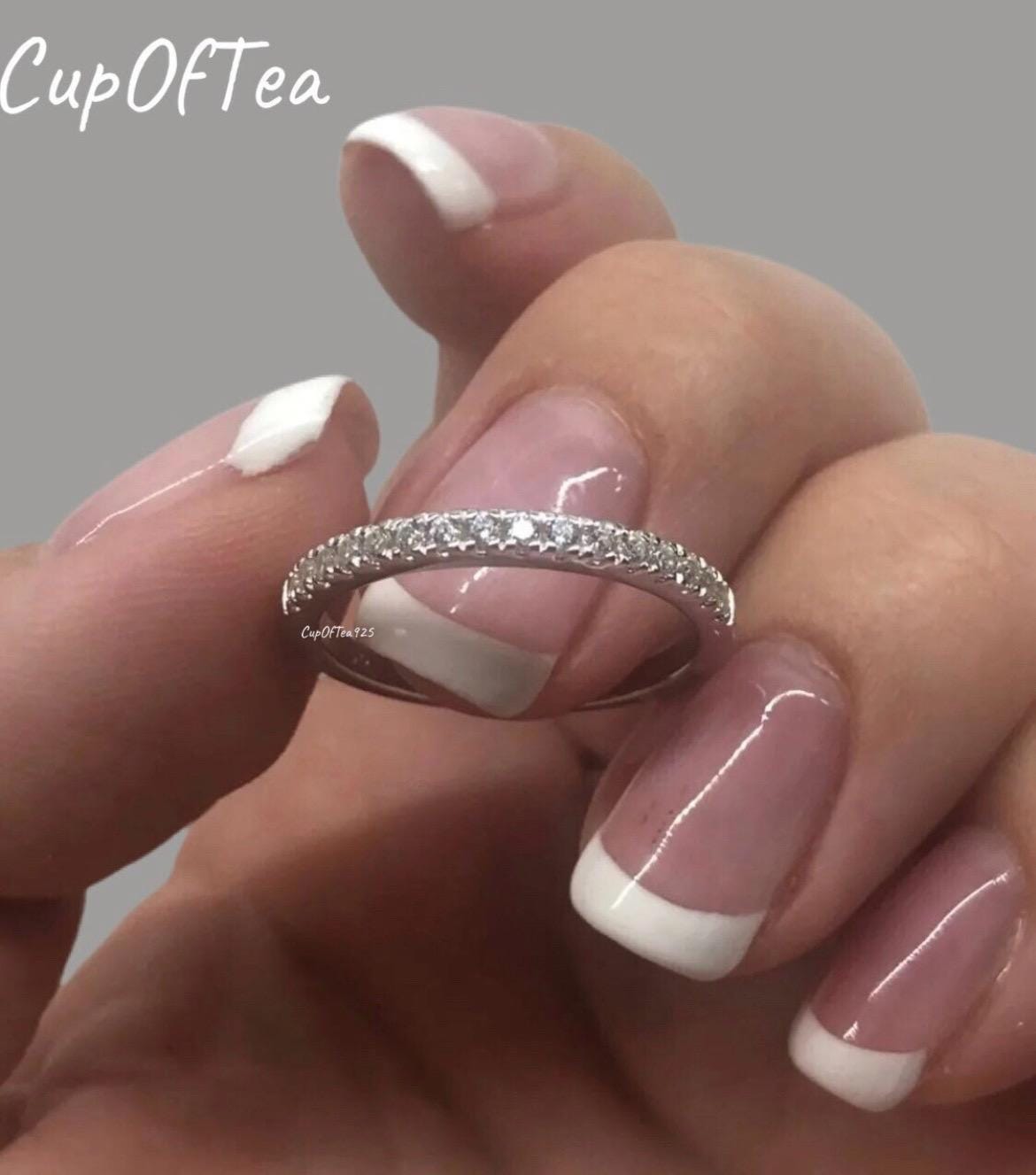 The Emily. 2mm Sterling Silver 925 Half Eternity Band with CZ Diamonds or Moissanite, wedding band