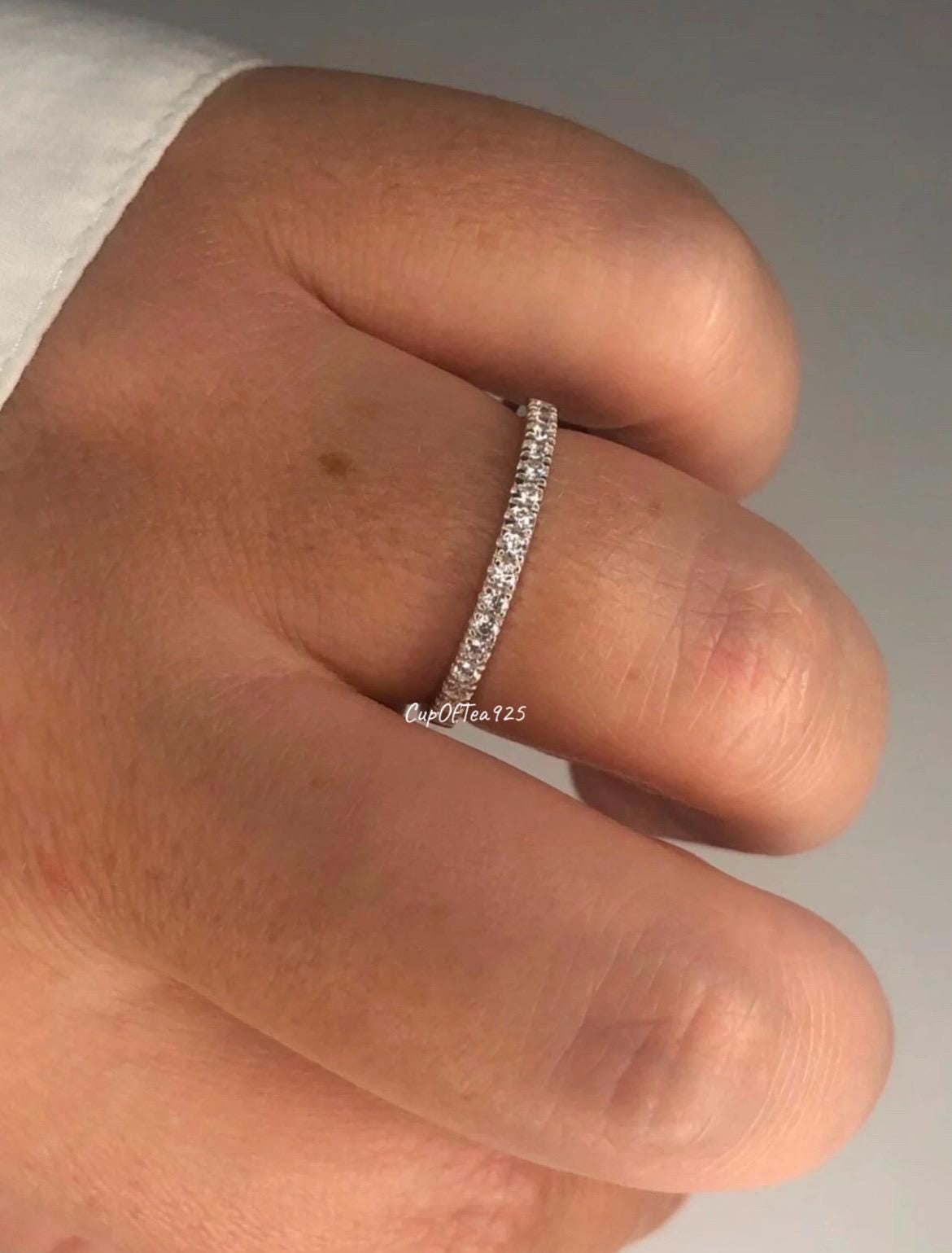 The Emily. 2mm Sterling Silver 925 Half Eternity Band with CZ Diamonds or Moissanite, wedding band