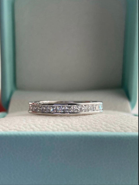 The Victoria. Sterling Silver 925 3mm Full Eternity Band with princess cut 5A CZ Diamonds